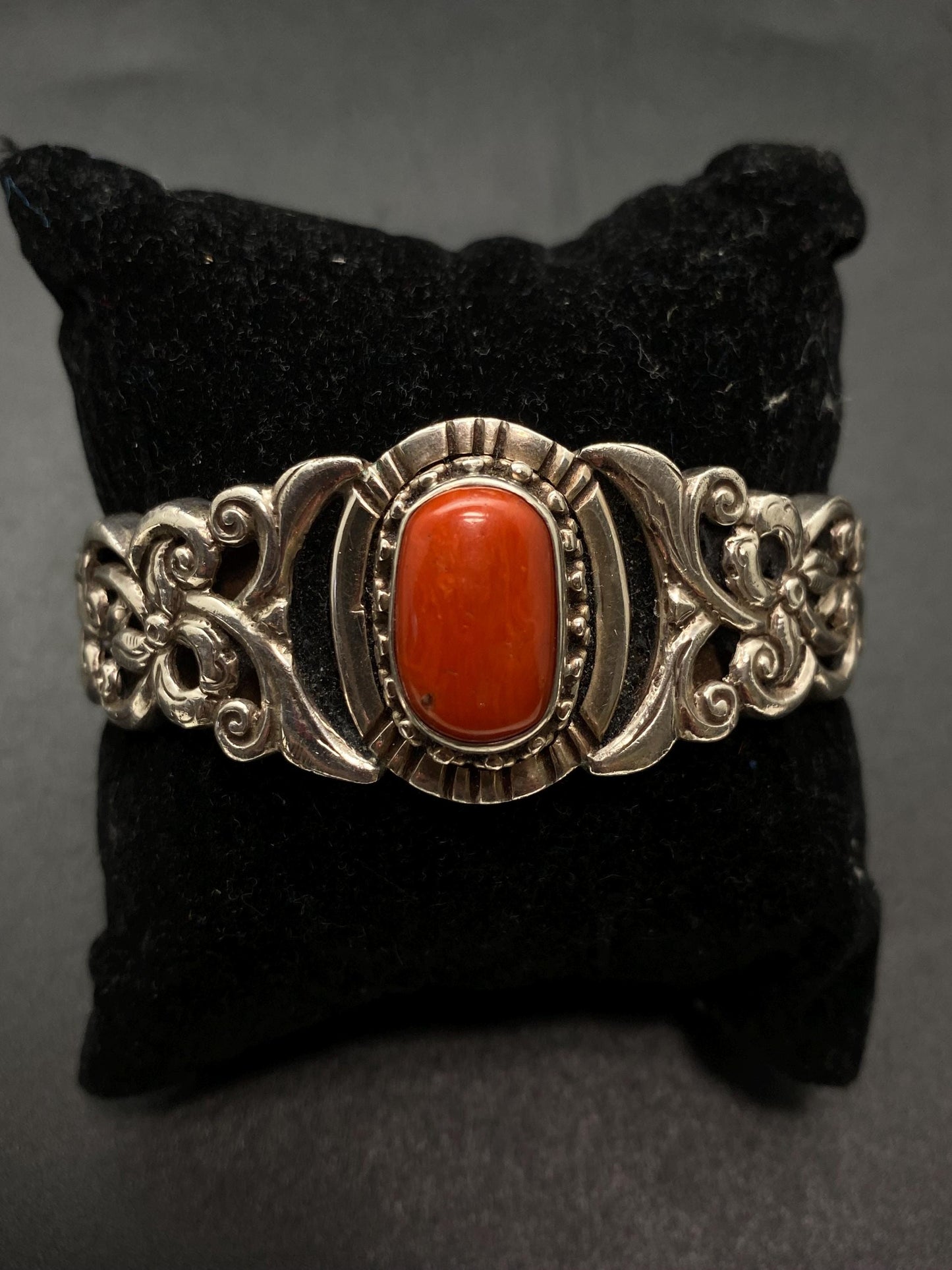 Handcrafted Sterling Silver Coral Bangle: Tibetan Turquoise Jewelry