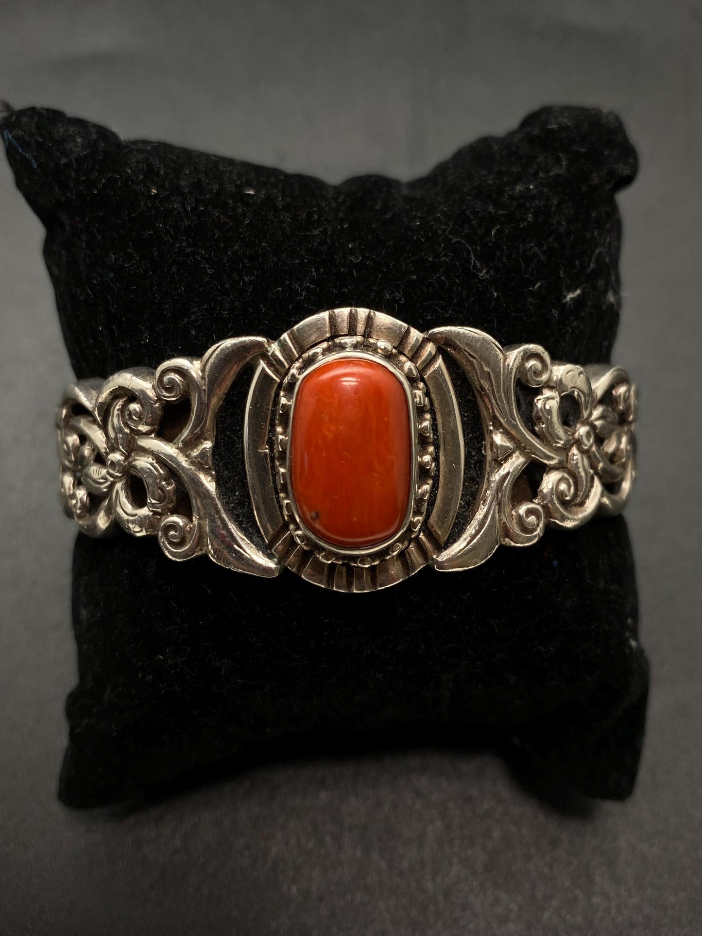 Tibetan design bracelet, Sterling Silver with untreated Coral Bangle: Tibetan Turquoise Jewelry