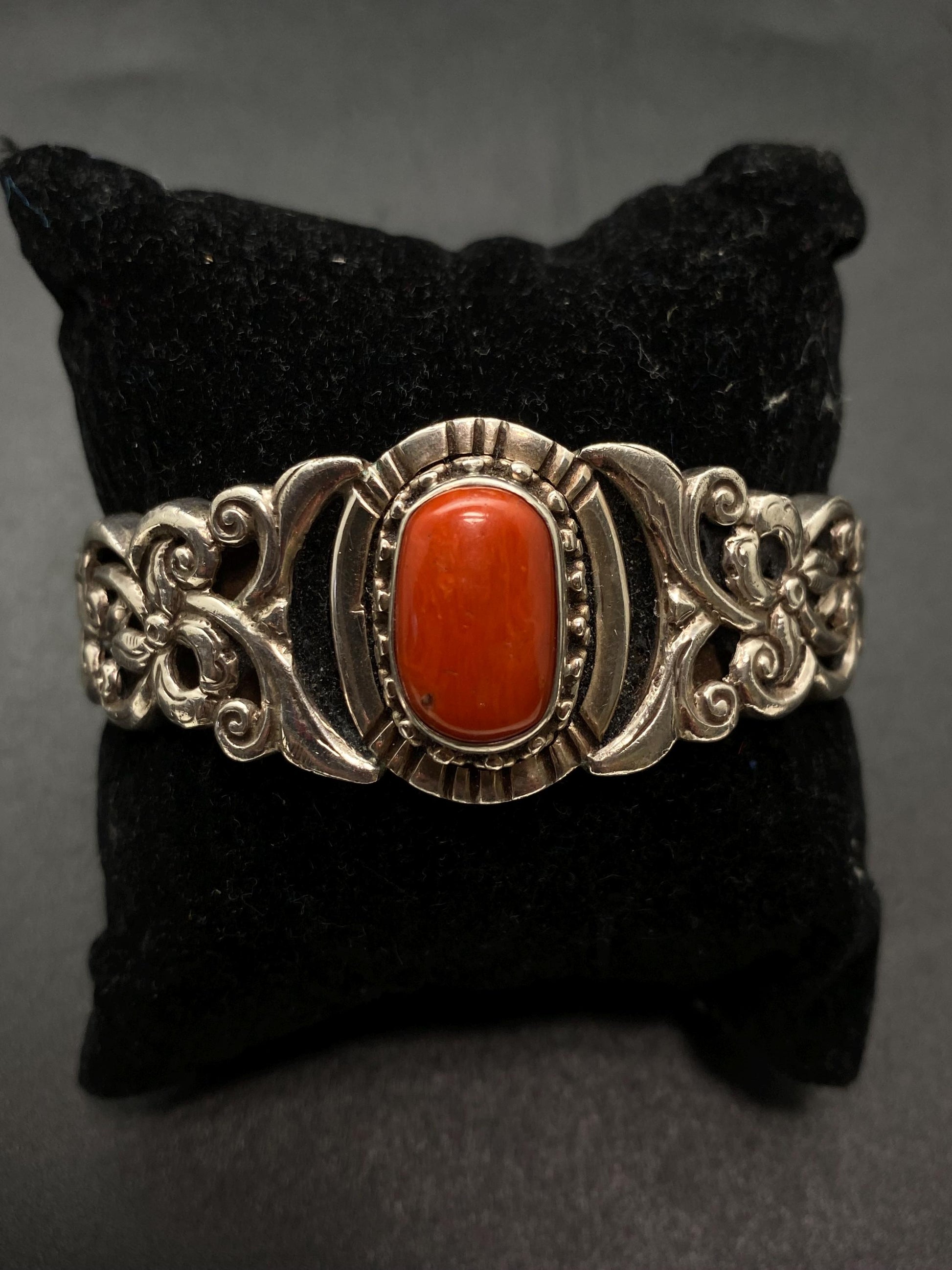 Tibetan design bracelet, Sterling Silver with untreated Coral Bangle: Tibetan Turquoise Jewelry