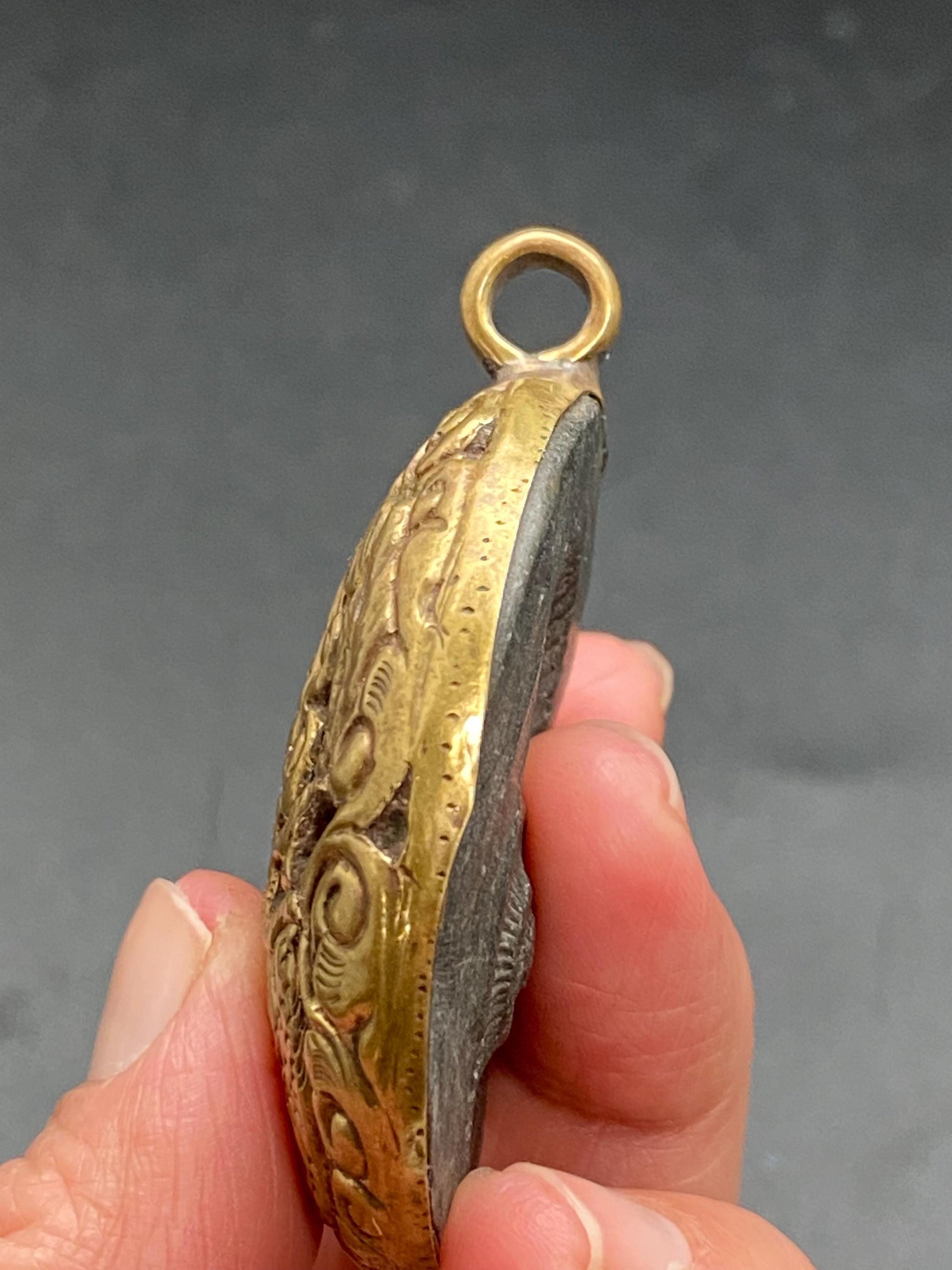 Himalayan fossil shaligram,handcrafted,brass, Dragon pendant,Himalayan,Nepalese,
