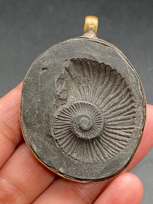 Himalayan fossil shaligram,handcrafted,brass, Dragon pendant,Himalayan,Nepalese,