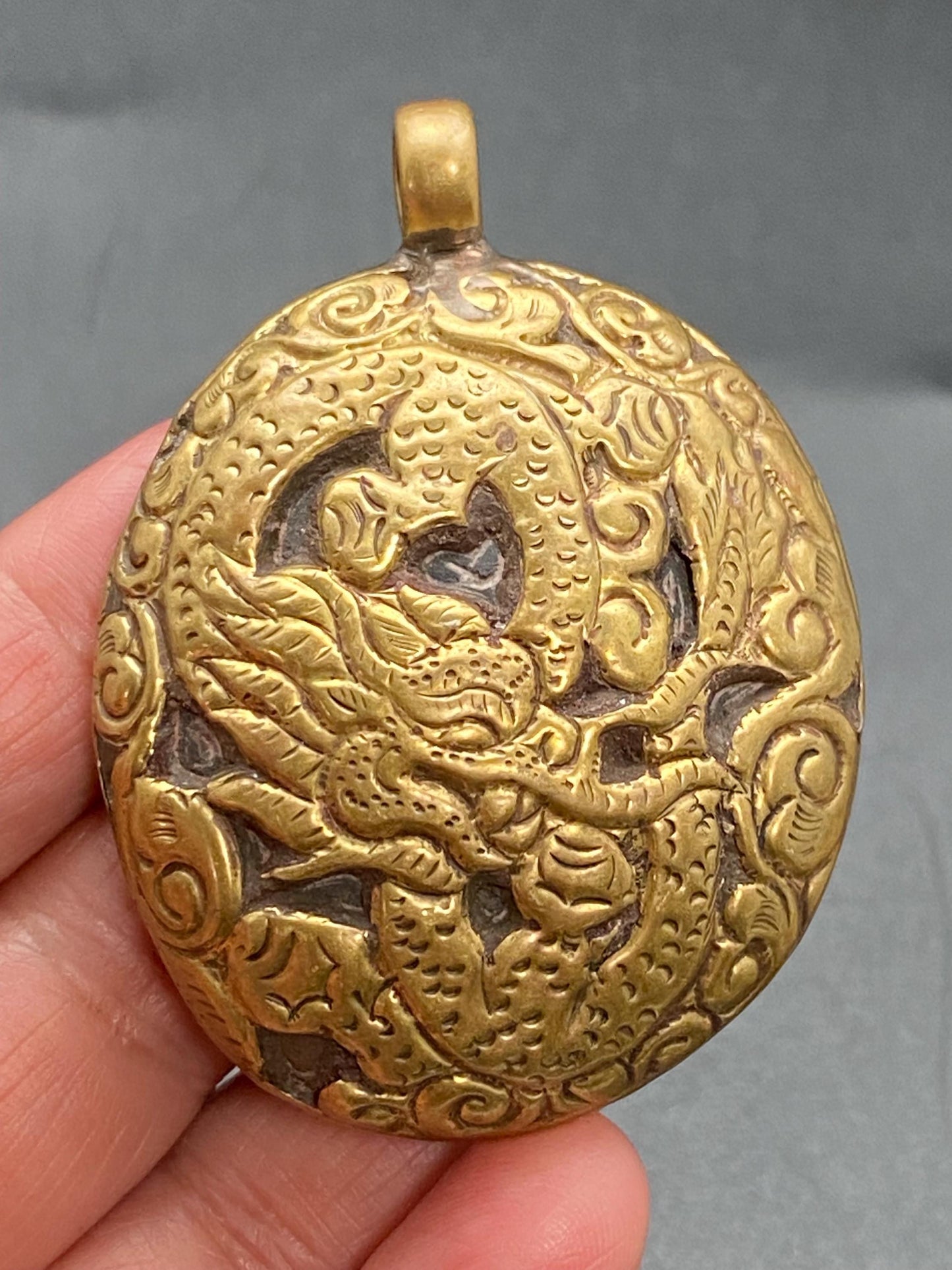 Himalayan fossil shaligram,handcrafted,brass, Dragon pendant,Himalayan,Nepalese,