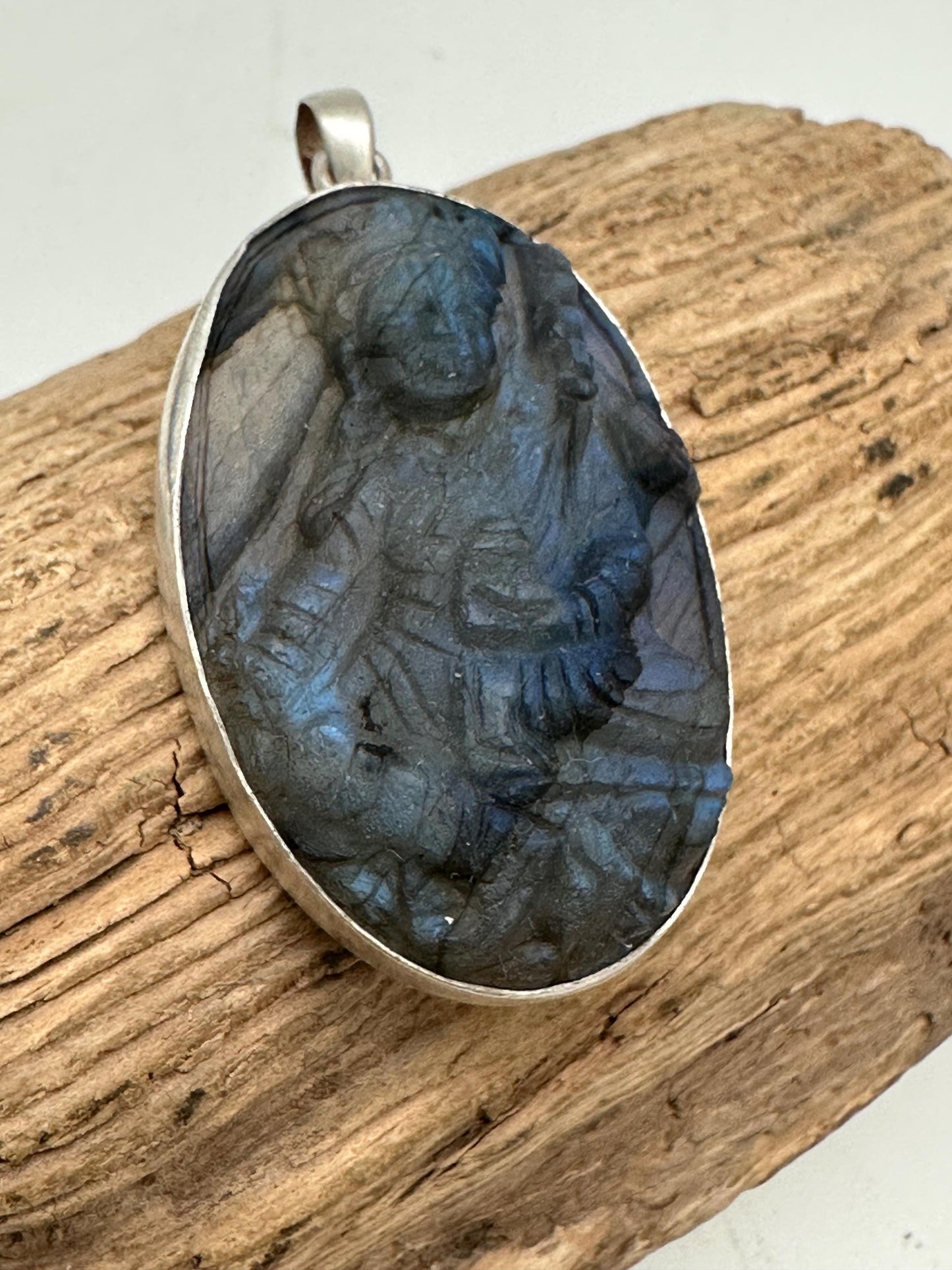 Padma sambhava, guru rinpoche, master handcrafted labradorite, Buddhist amulet, sterling silver