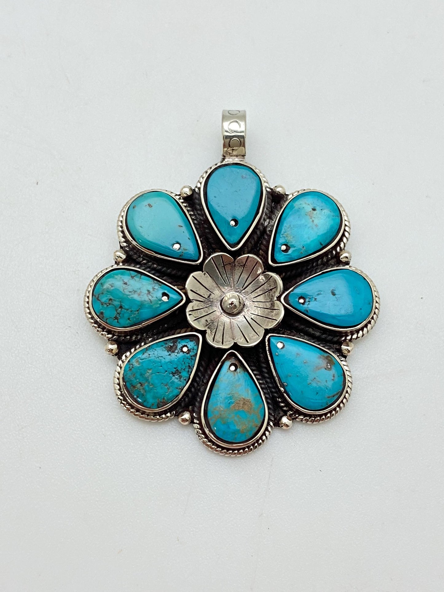 Flower pendant,turquoise pendant,handcrafted,tibetan silver,Himalayan,Nepalese