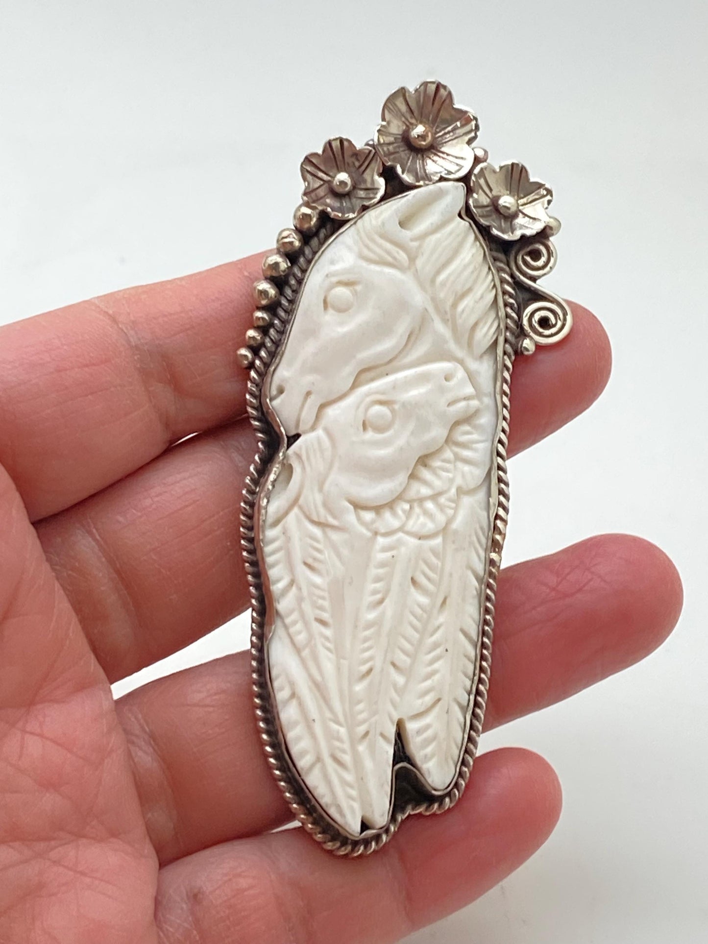 Horse pendant, two horse pendant, water buffalo bone carved,Tibetan silver, ethnic style,Himalayan,Nepalese,Tibetan design, freedom