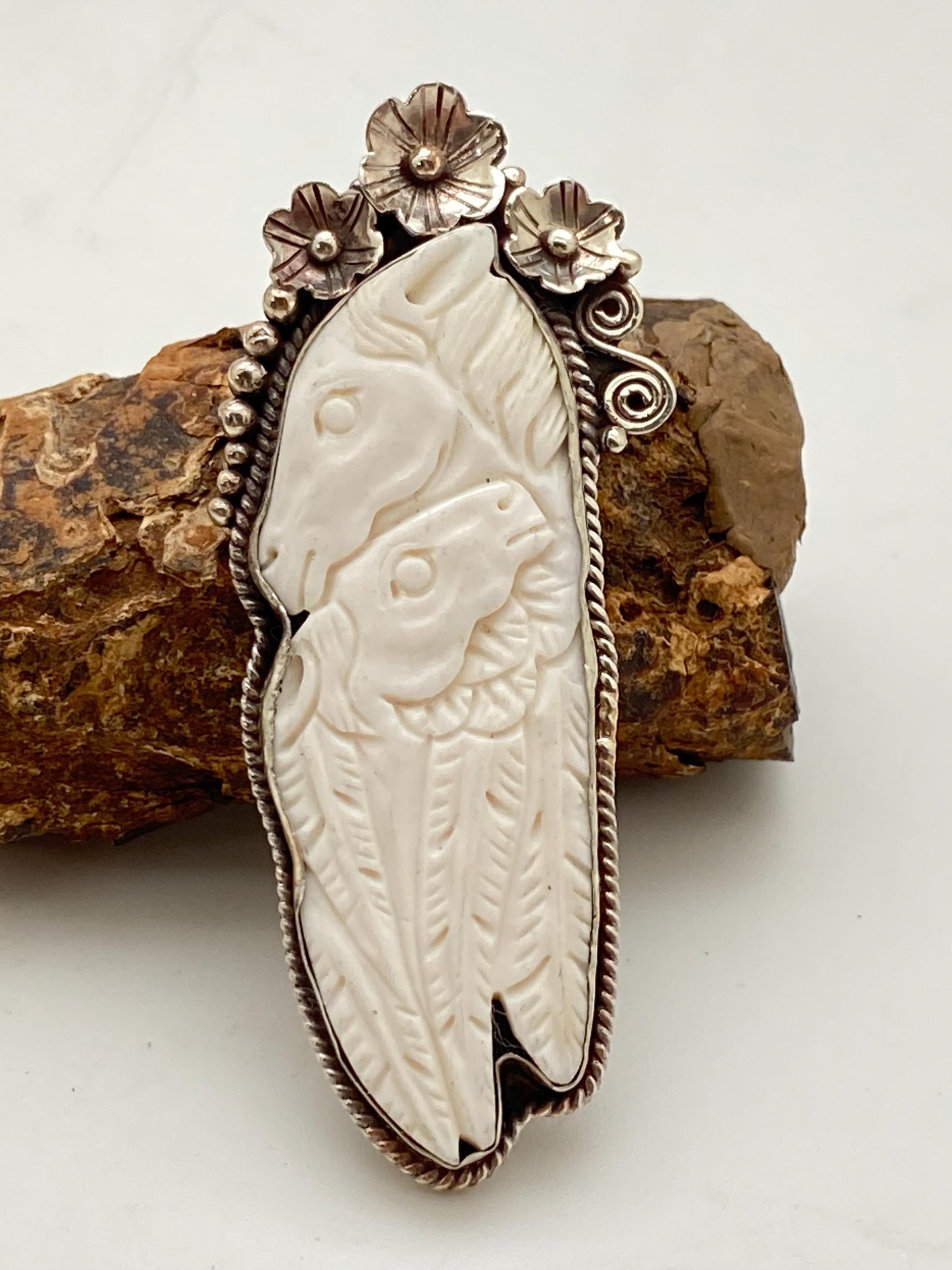 Horse pendant, two horse pendant, water buffalo bone carved,Tibetan silver, ethnic style,Himalayan,Nepalese,Tibetan design, freedom