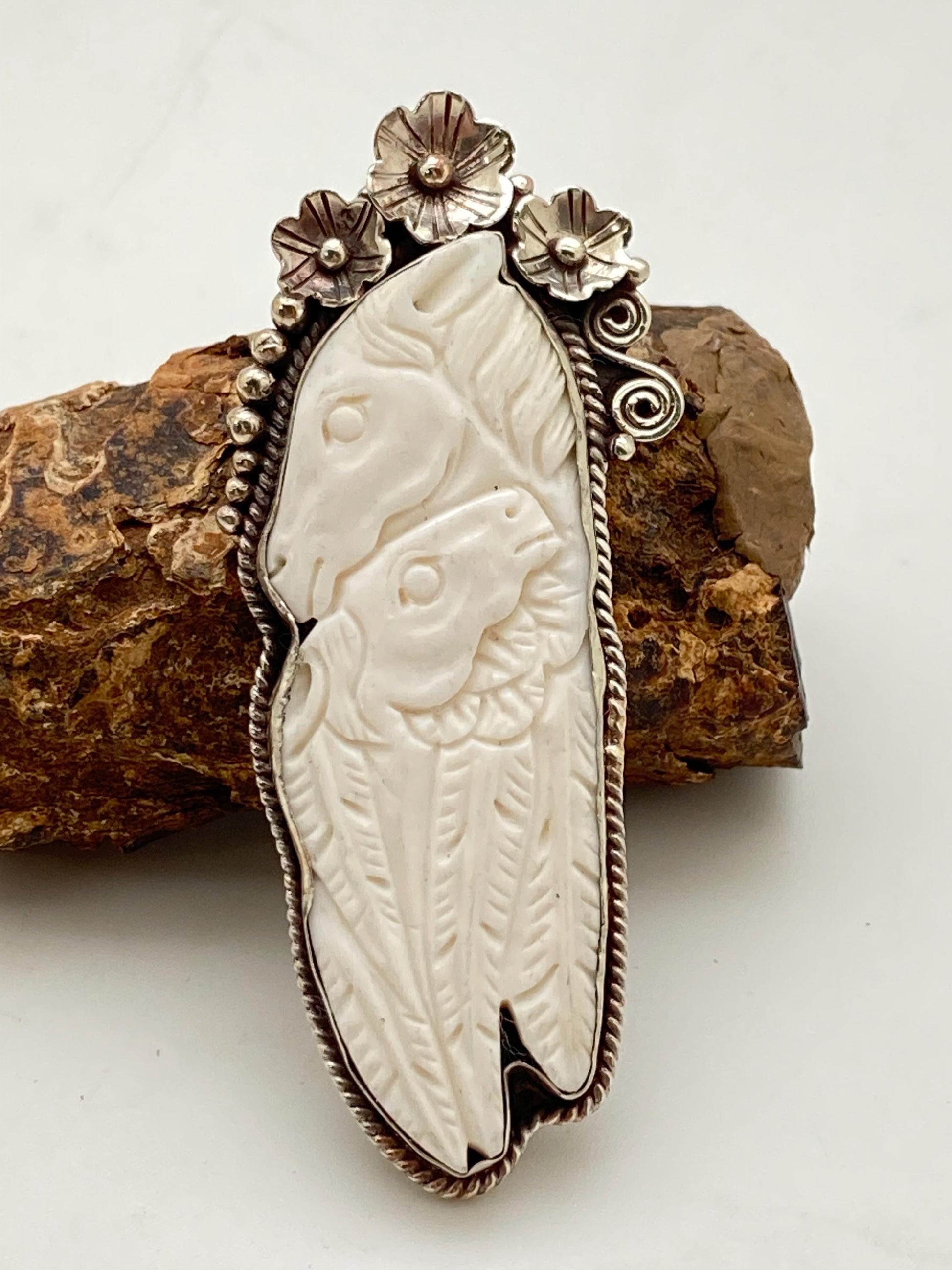 Horse pendant, two horse pendant, water buffalo bone carved,Tibetan silver, ethnic style,Himalayan,Nepalese,Tibetan design, freedom