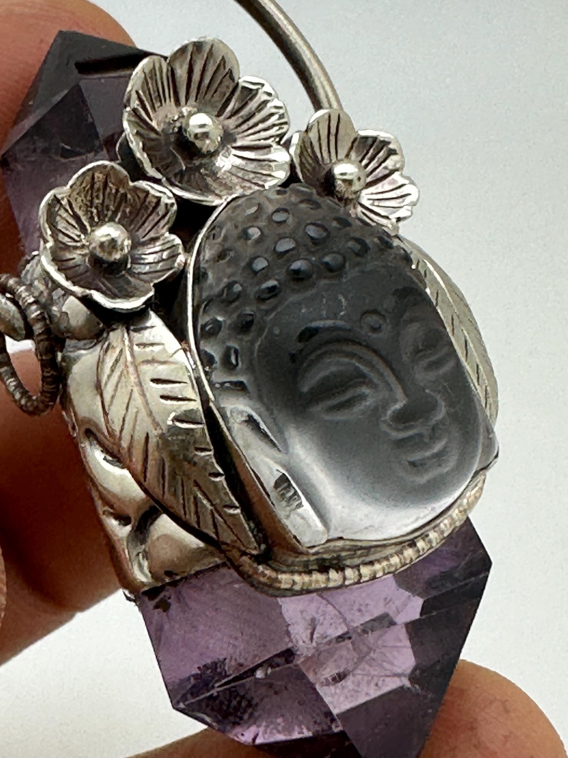 healing pendant, amethyst, quartz Buddha , spiritual amulet,
