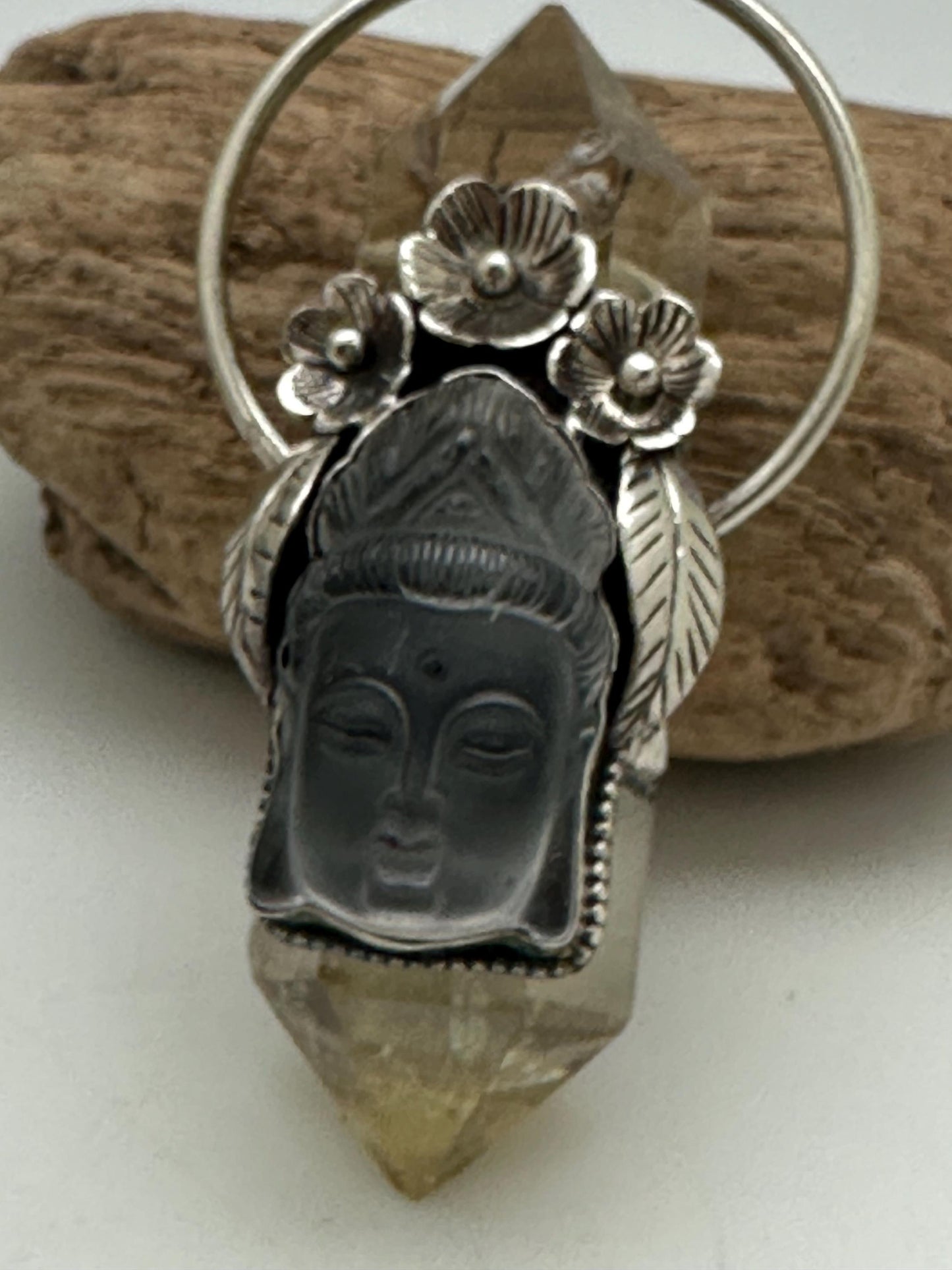 natural citrine with Buddha, healing pendant, master handcrafted with Tibetan silver