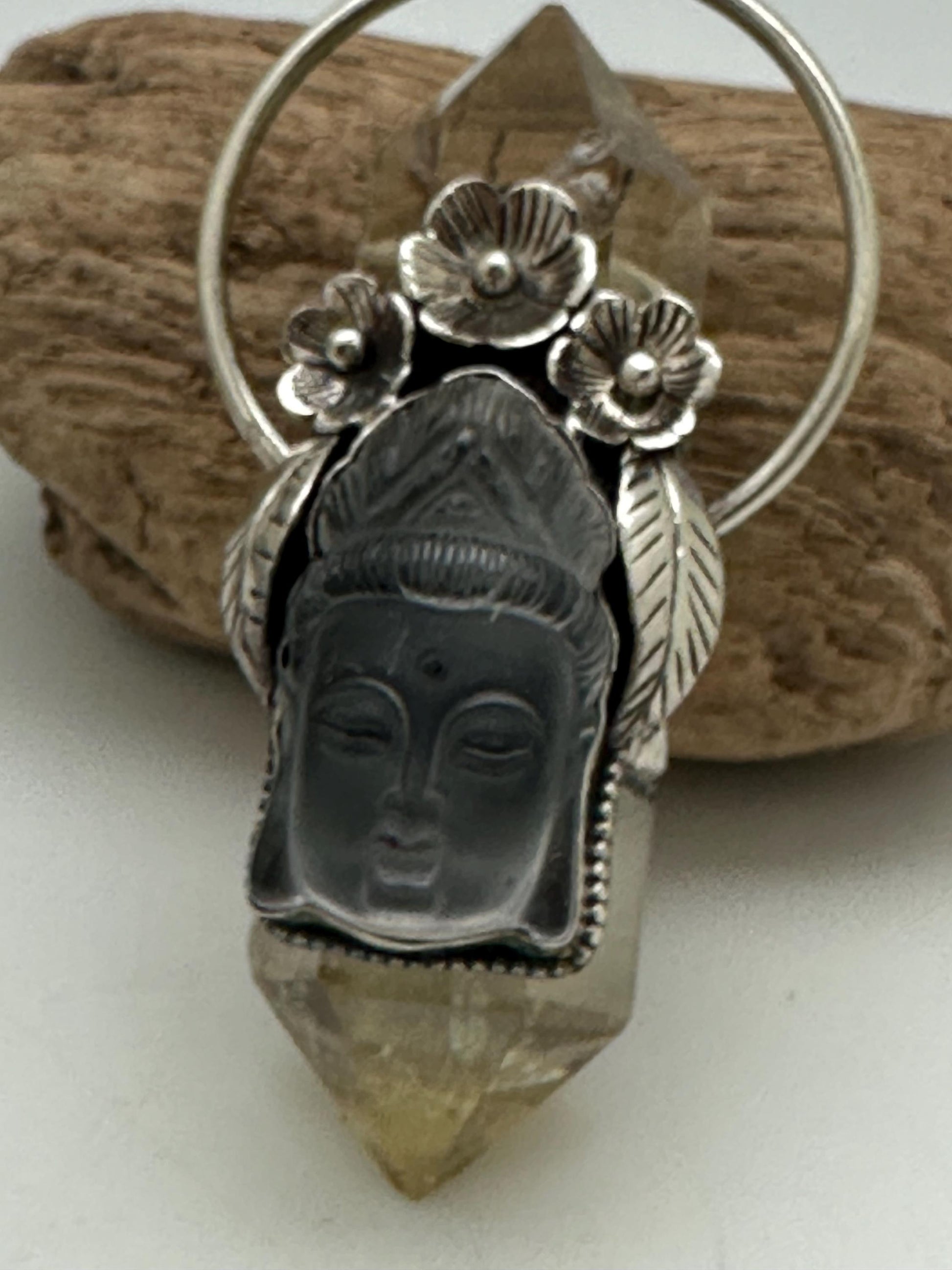 natural citrine with Buddha, healing pendant, master handcrafted with Tibetan silver