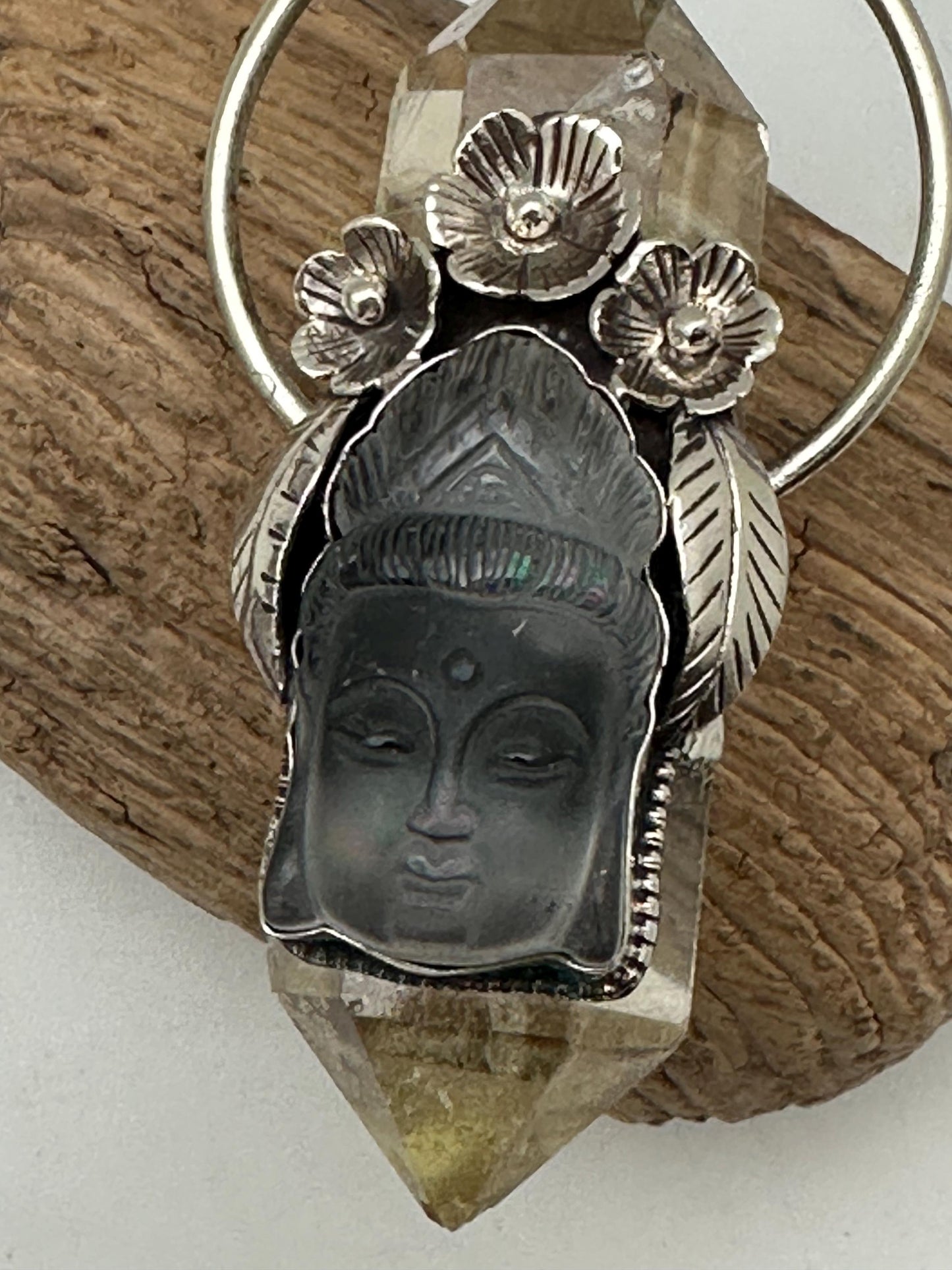 natural citrine with Buddha, healing pendant, master handcrafted with Tibetan silver
