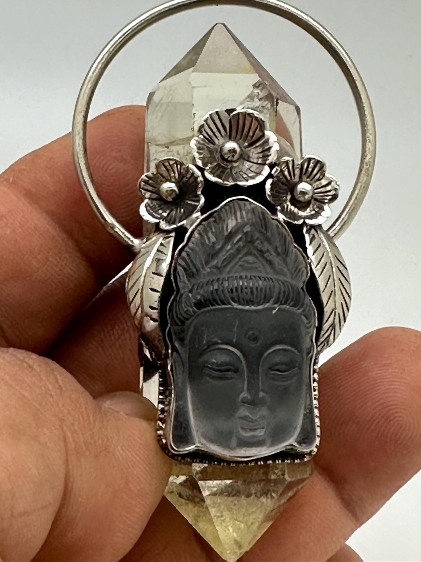 natural citrine with Buddha, healing pendant, master handcrafted with Tibetan silver