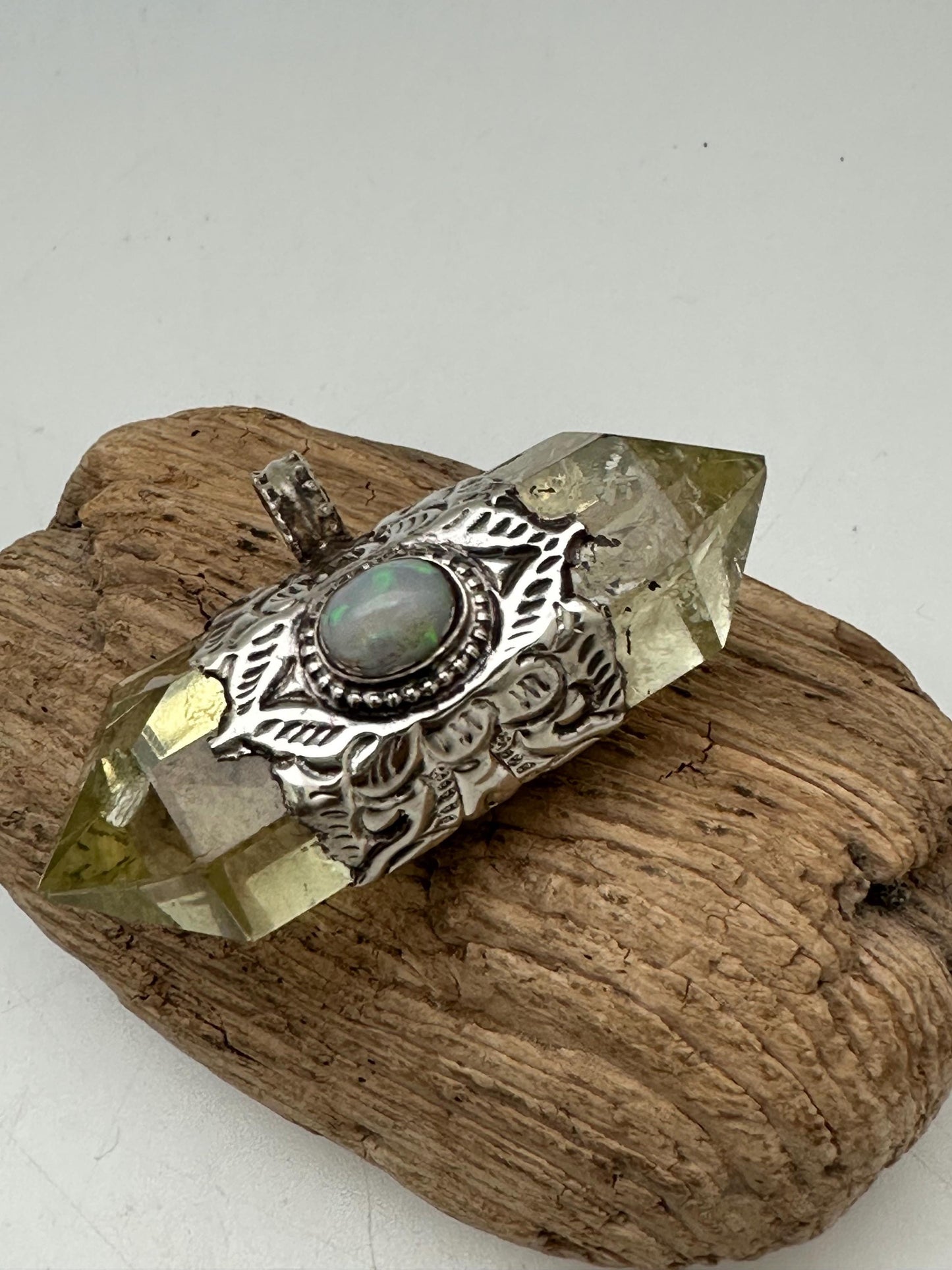 citrine pendant with natural opal, healing pendant,