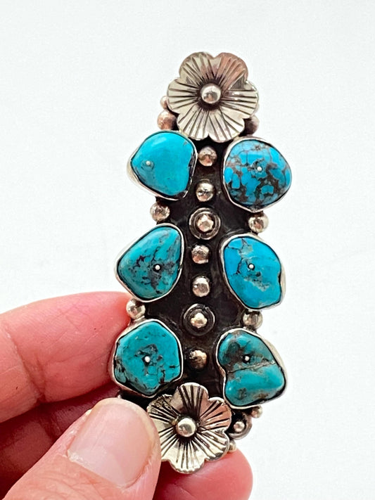 Turquoise pendant, floral pendant, Tibetan réposse silver, handcrafted,Himalayan Nepalese