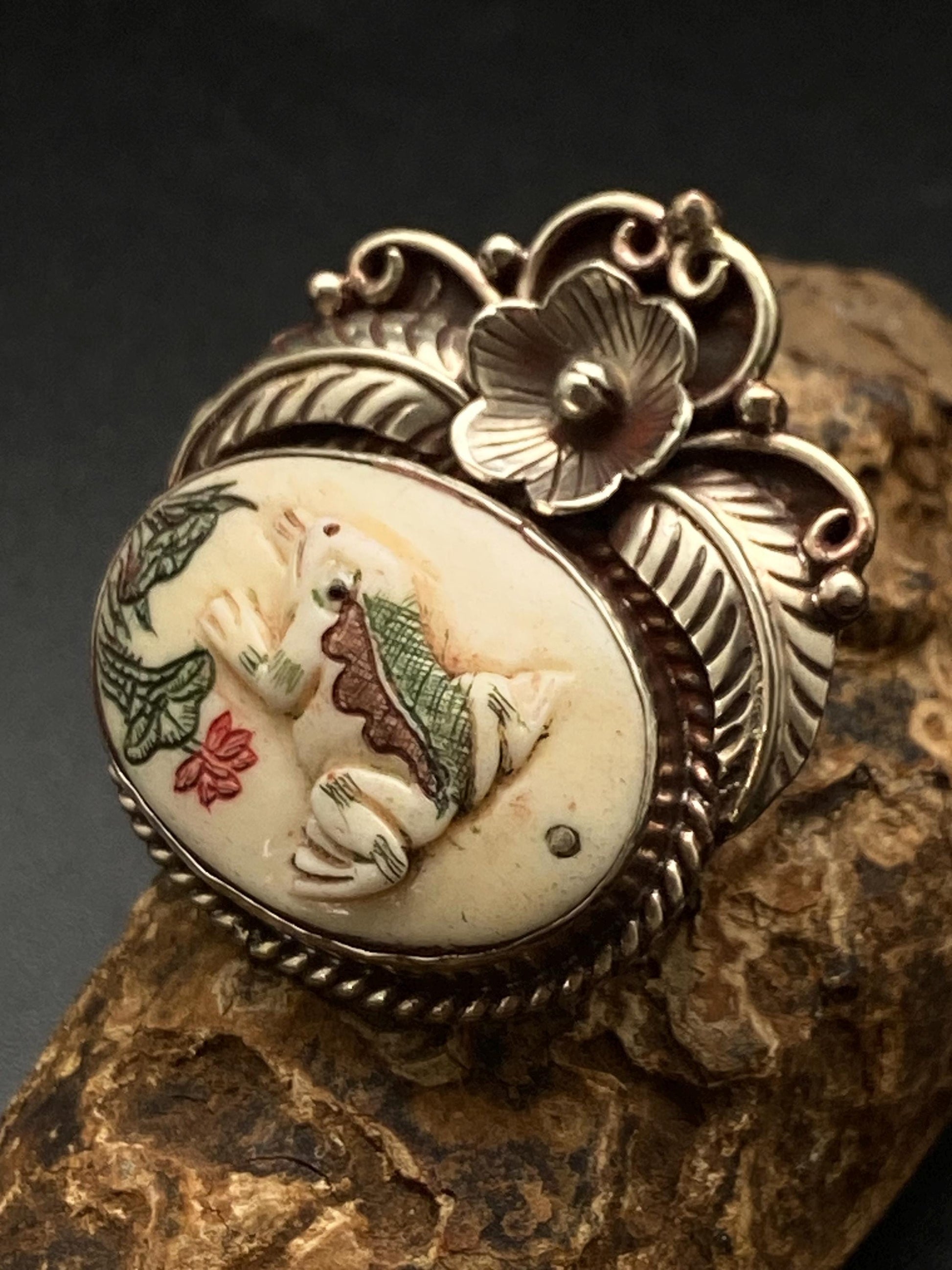 Frog pendant, handcrafted, Tibetan silver, floral pendant, ethnic style, animal lover,Nepalese,