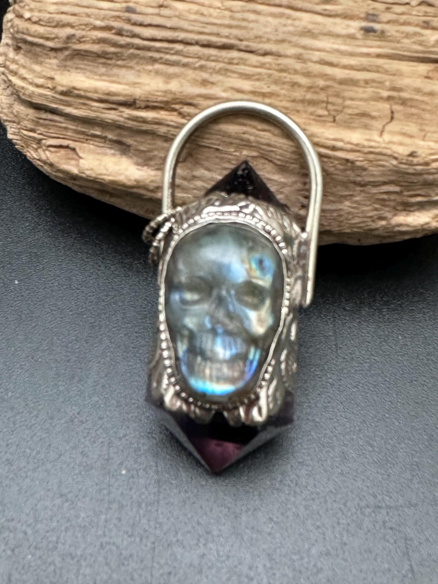 healing pendant, amethyst, labradorite skull spiritual amulet,