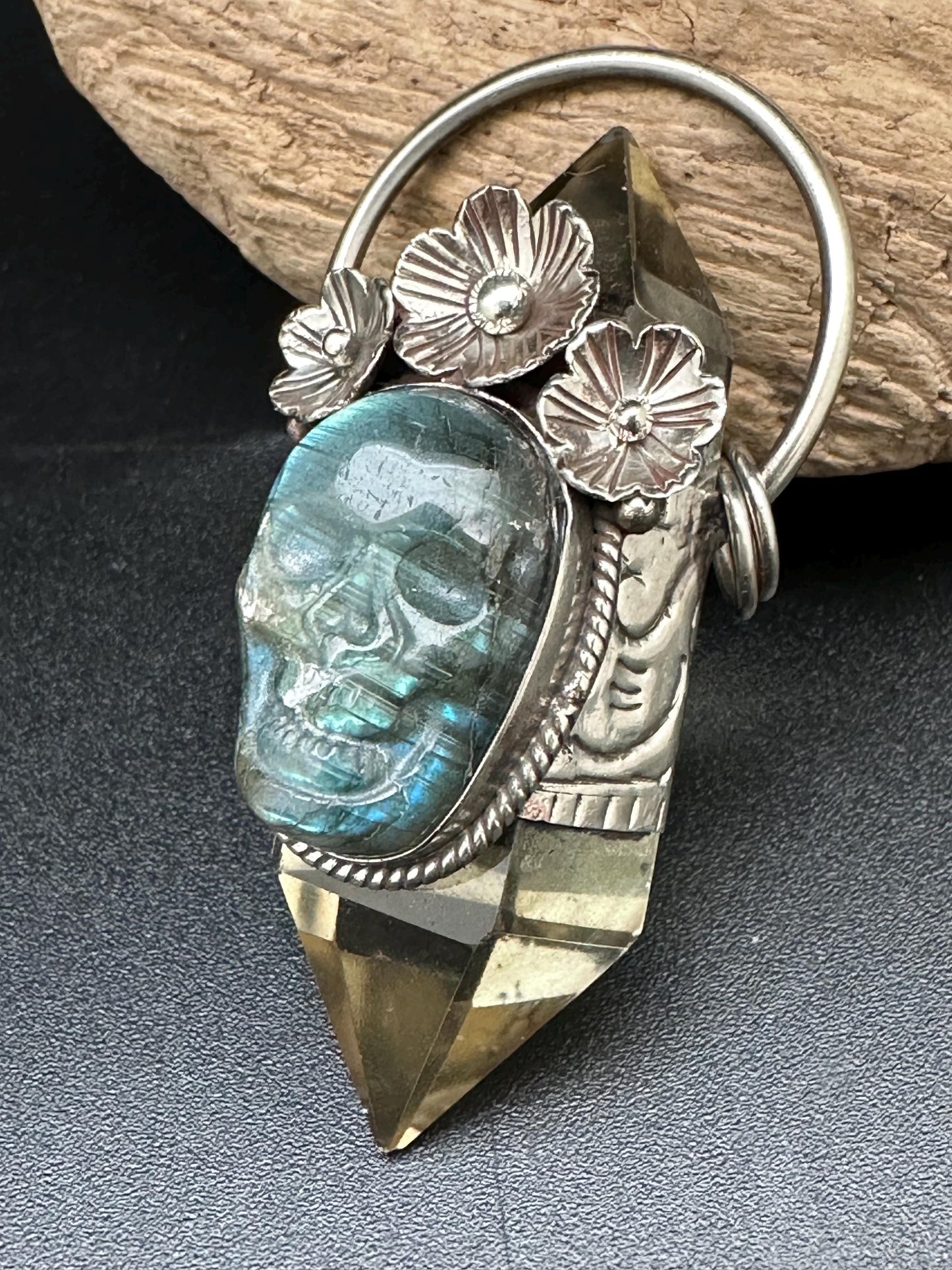natural citrine with Buddha, healing pendant, master handcrafted with Tibetan silver
