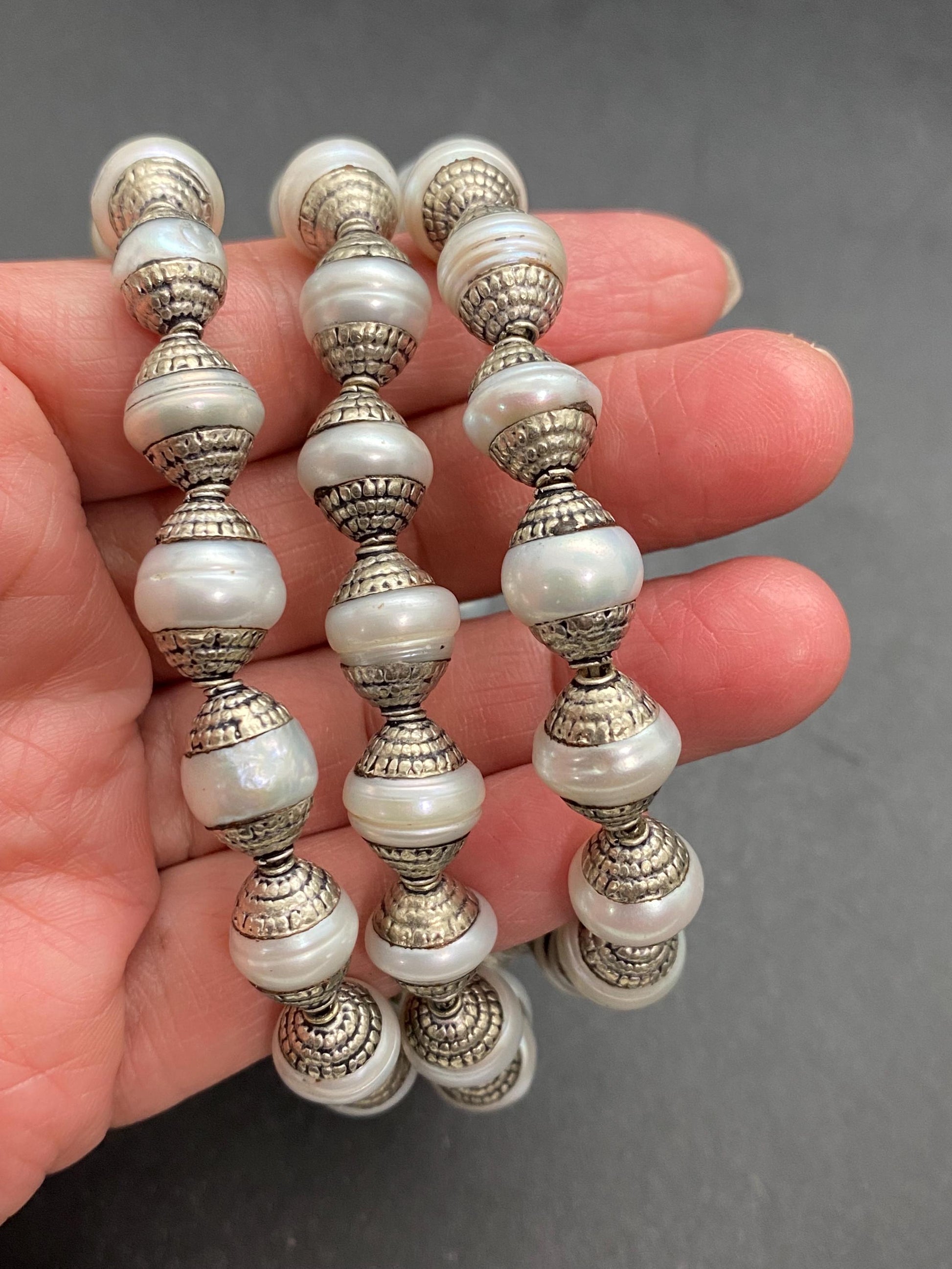 mother of pearl bead mala,necklace,Tibetan silver,handcrafted, pearl bead, ethnic Style,jewelry making beads,double end capped bead mala