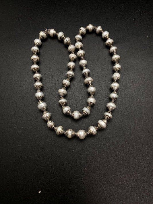 mother of pearl bead mala,necklace,Tibetan silver,handcrafted, pearl bead, ethnic Style,jewelry making beads,double end capped bead mala