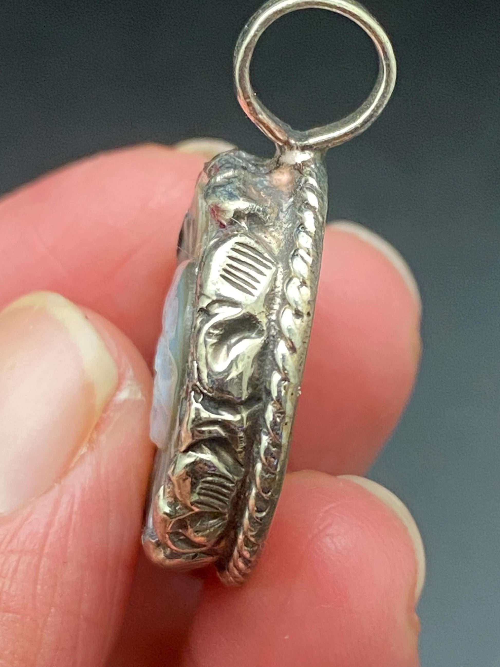 mother of pearl, sun face pendant, handcrafted ,Tibetan repousse silver, ethnic style