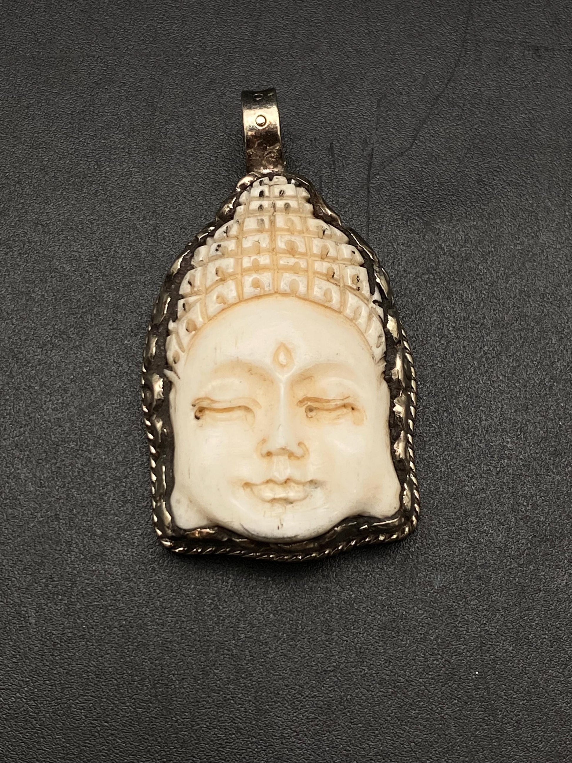 Buddha face pendant, bone carved pendant,Handcrafted,Tibetan silver ,Himalayan,Nepalese