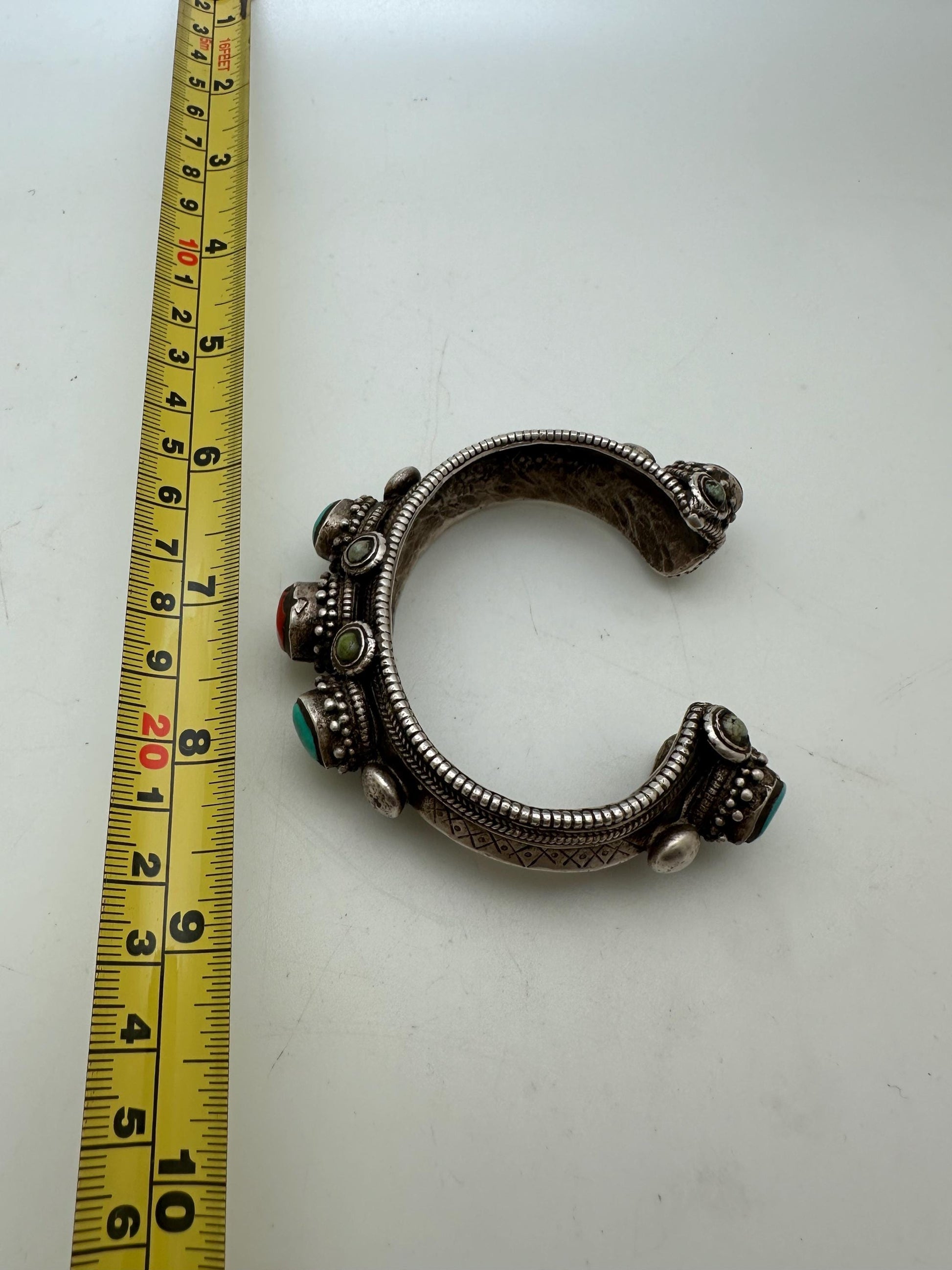 Tibetan bangle, ethnic Tibetan jewelry, sterling silver bangle,