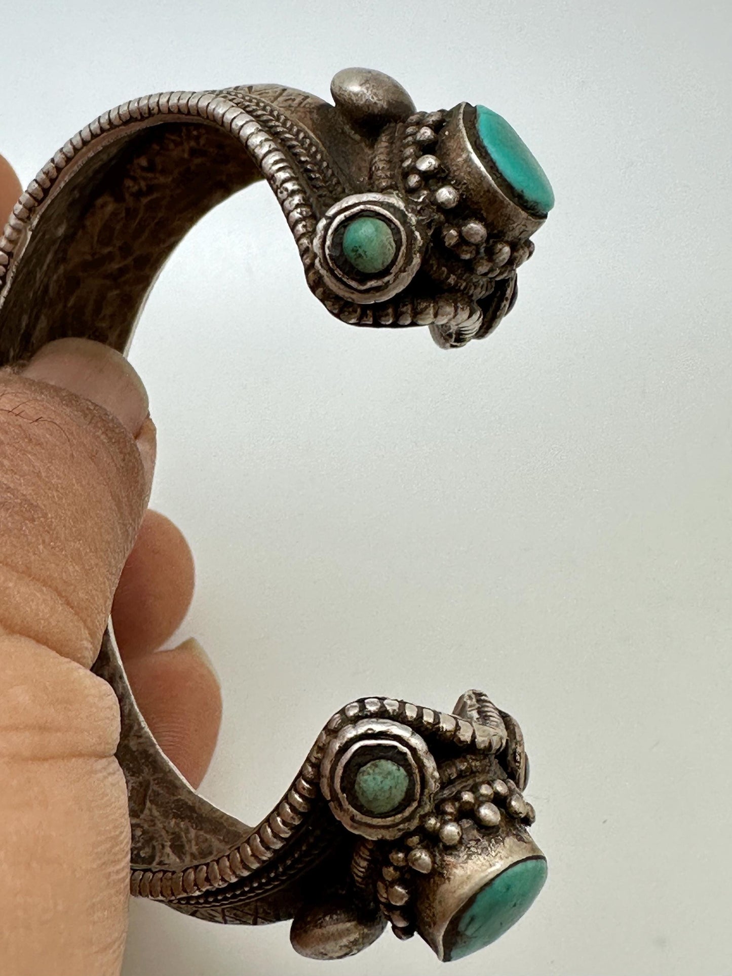 Tibetan bangle, ethnic Tibetan jewelry, sterling silver bangle,