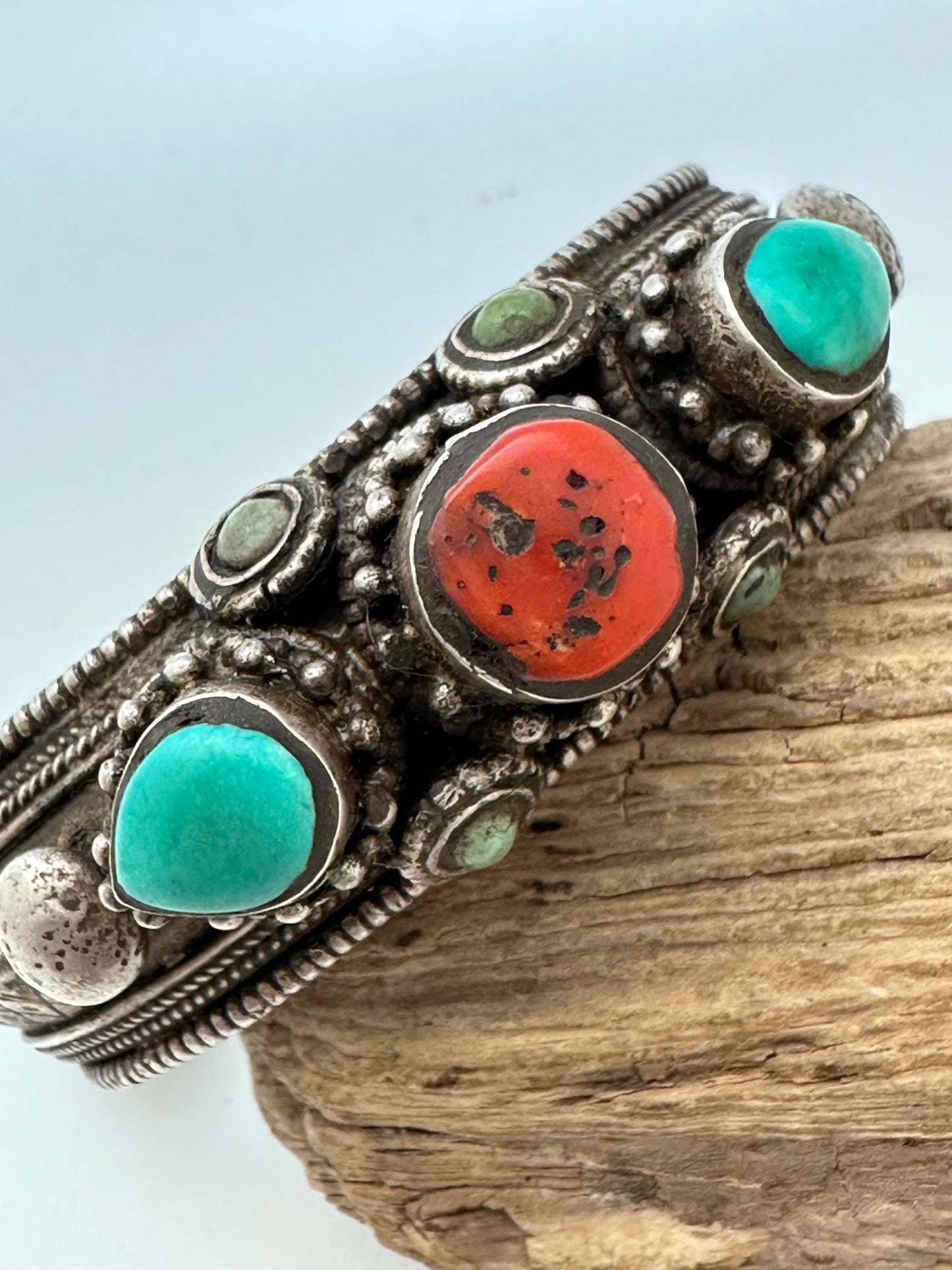 Tibetan bangle, ethnic Tibetan jewelry, sterling silver bangle,