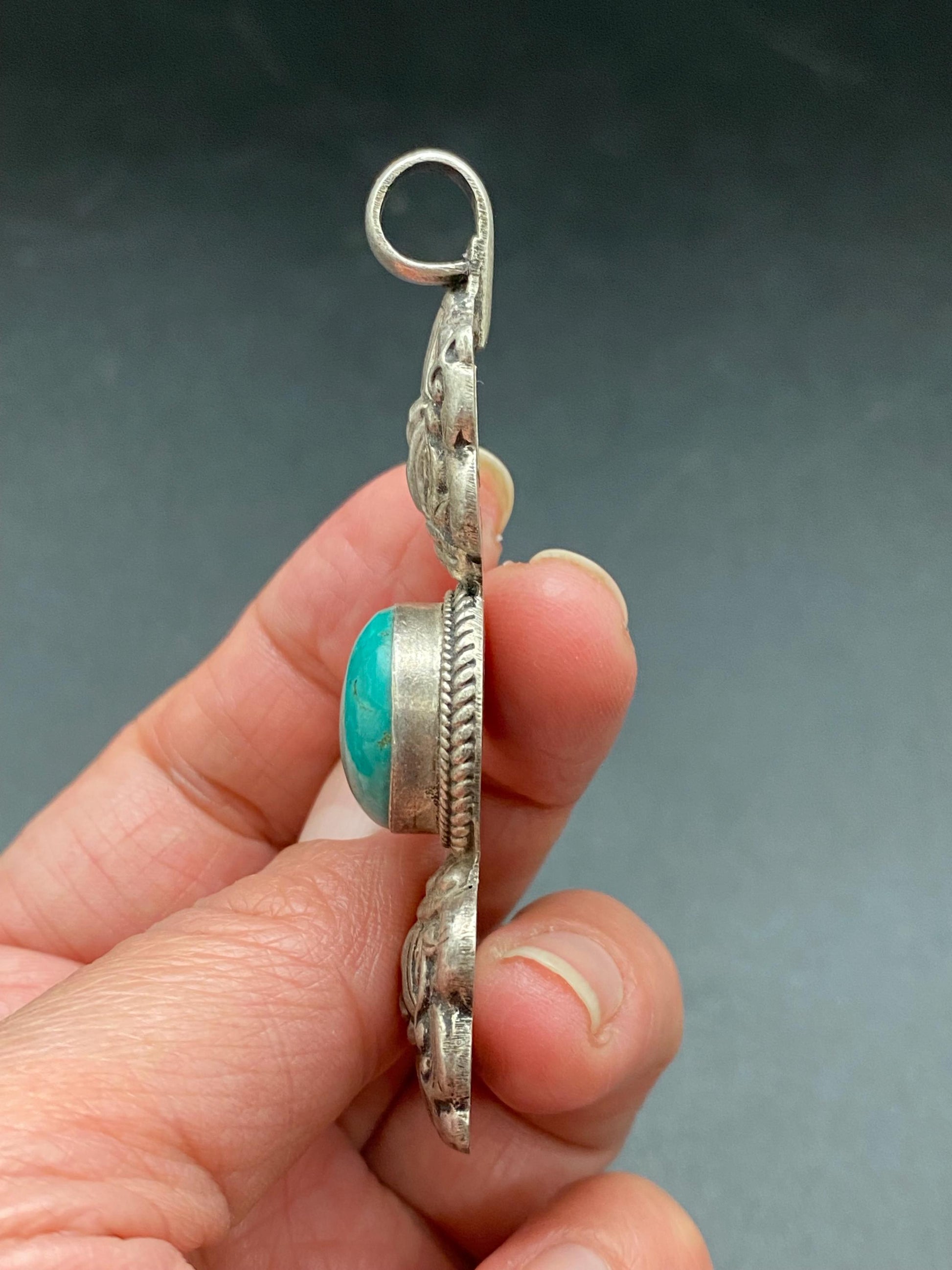 Vajra, dorje, Buddhist amulet pendant,Turquoise,handcrafted,Sterling silver,Ritual object,meditation,spiritual