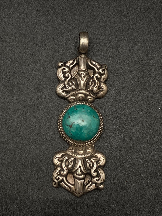 Vajra, dorje, Buddhist amulet pendant,Turquoise,handcrafted,Sterling silver,Ritual object,meditation,spiritual