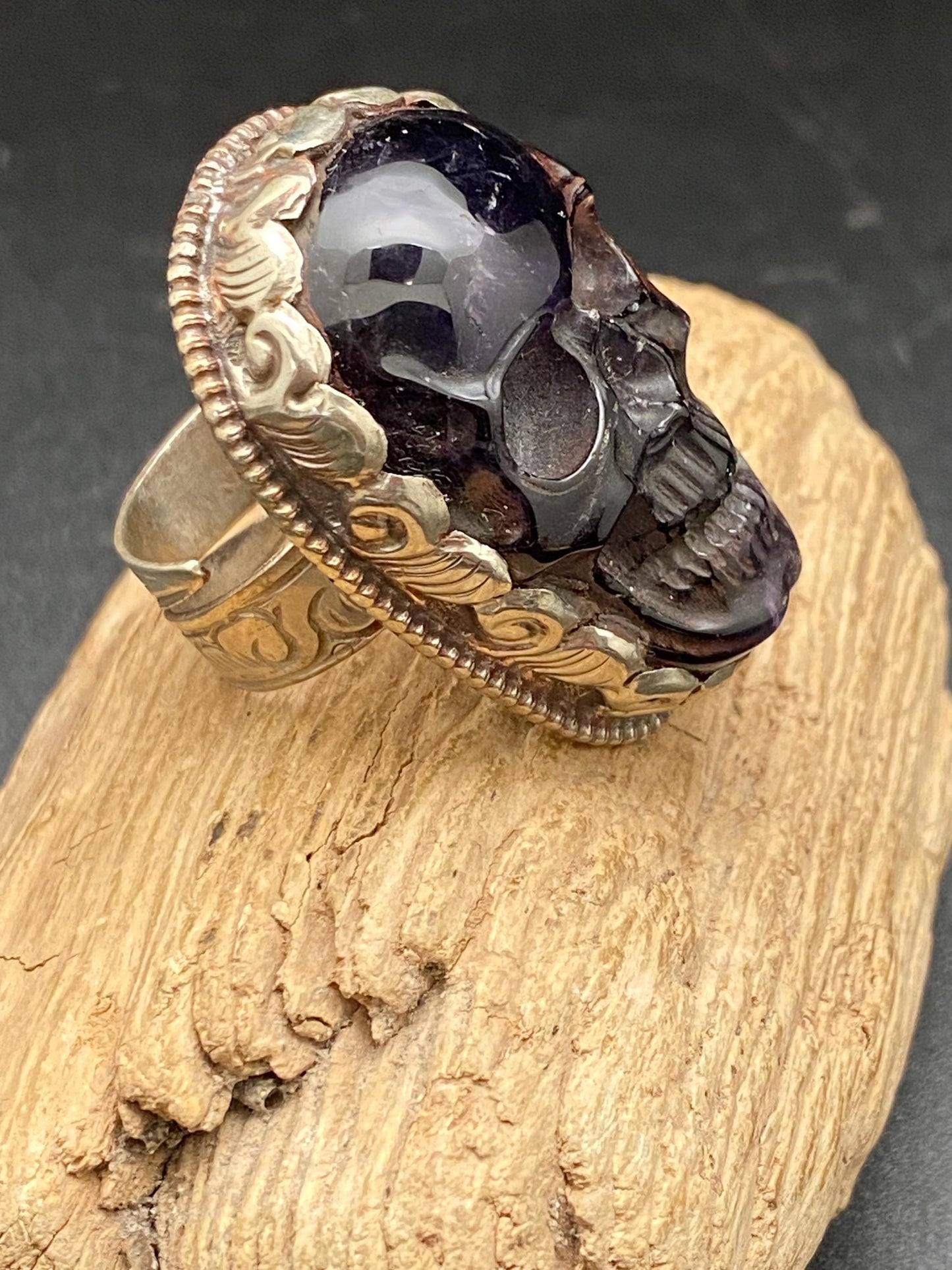 Skull ring,amethyst ring,handcrafted,Tibetan silver,Ethnic style,Himalayan Nepalese,adjustable