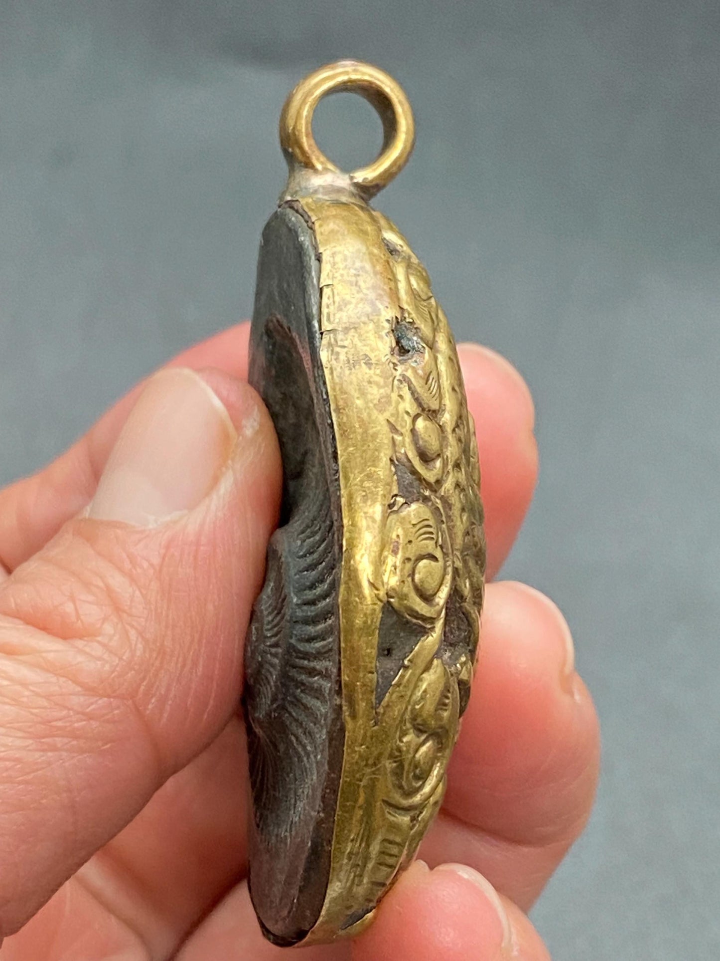 Himalayan fossil shaligram,handcrafted,brass, Dragon pendant,Himalayan,Nepalese,