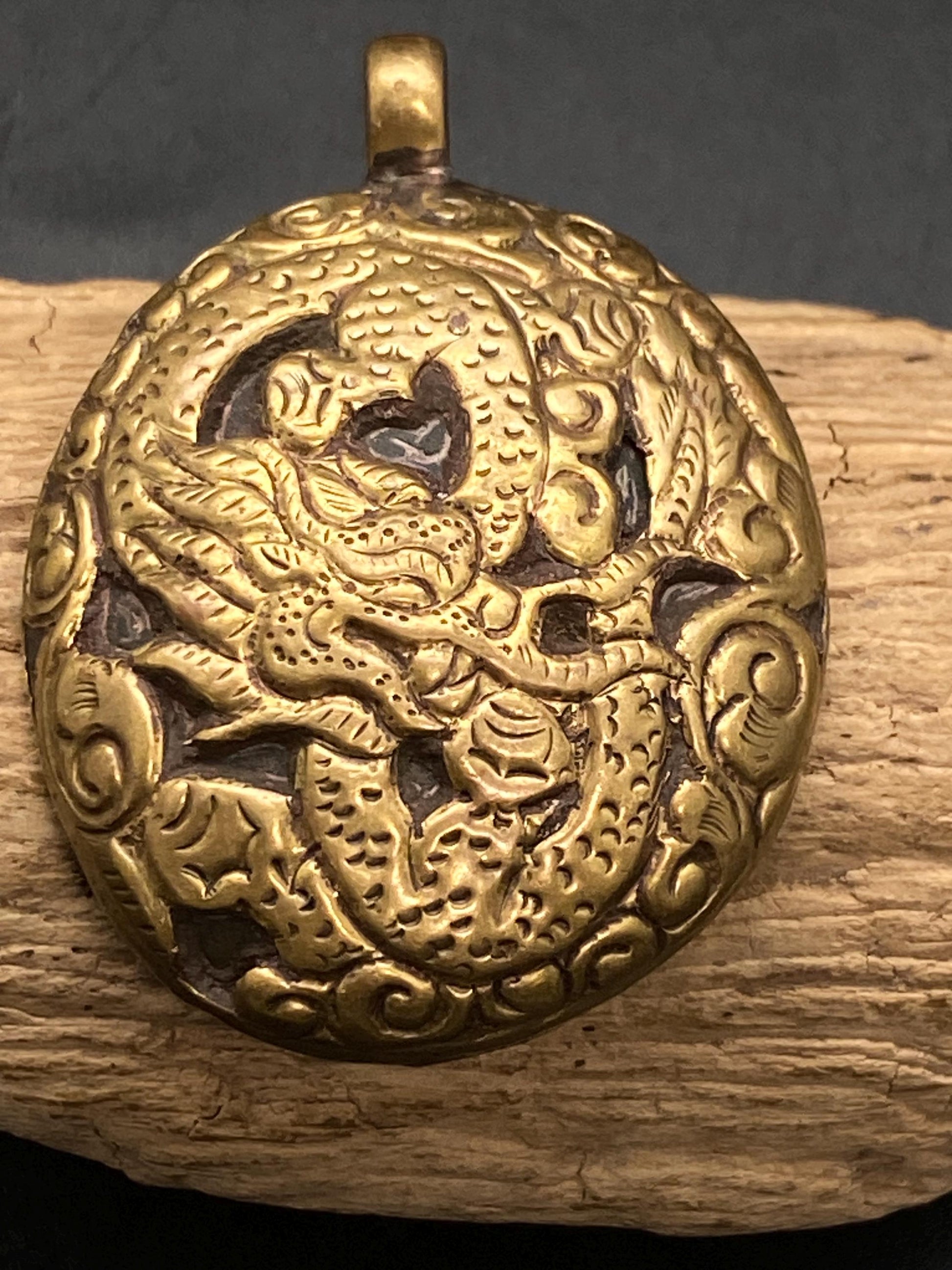 Himalayan fossil shaligram,handcrafted,brass, Dragon pendant,Himalayan,Nepalese,