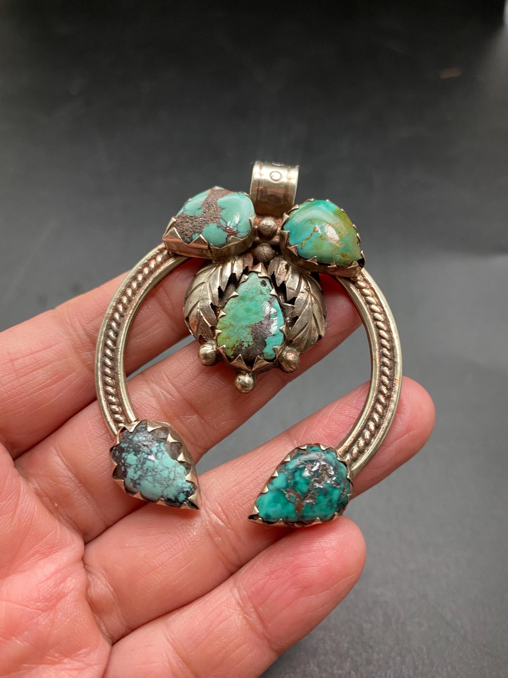 turquoise blossom pendant, handcrafted ,tibetan silver,Nepalese