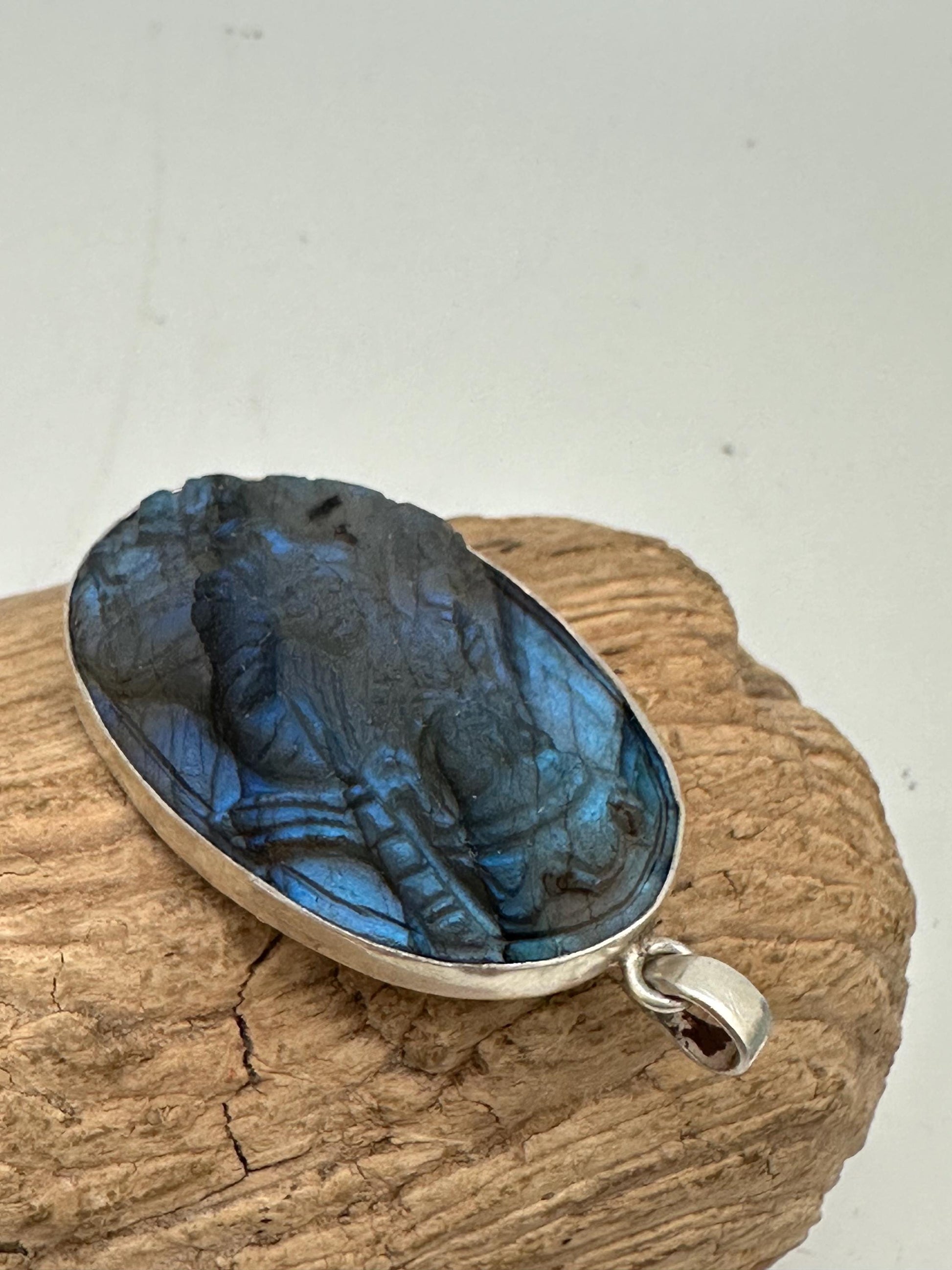 Padma sambhava, guru rinpoche, master handcrafted labradorite, Buddhist amulet, sterling silver
