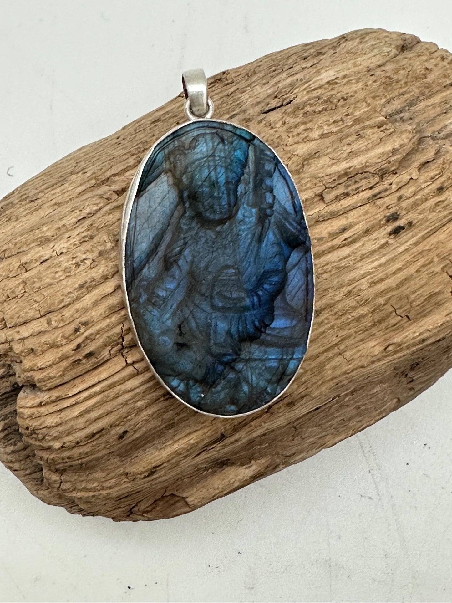 Padma sambhava, guru rinpoche, master handcrafted labradorite, Buddhist amulet, sterling silver