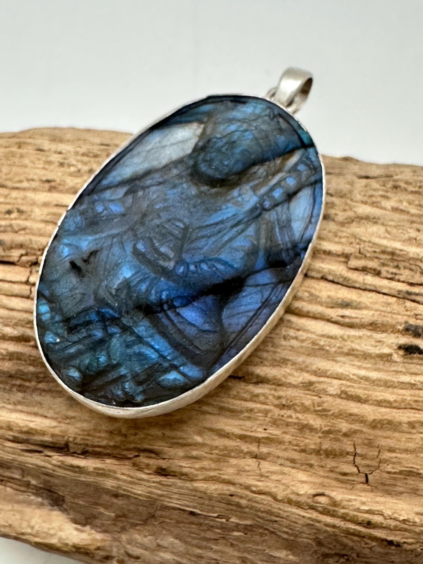 Padma sambhava, guru rinpoche, master handcrafted labradorite, Buddhist amulet, sterling silver