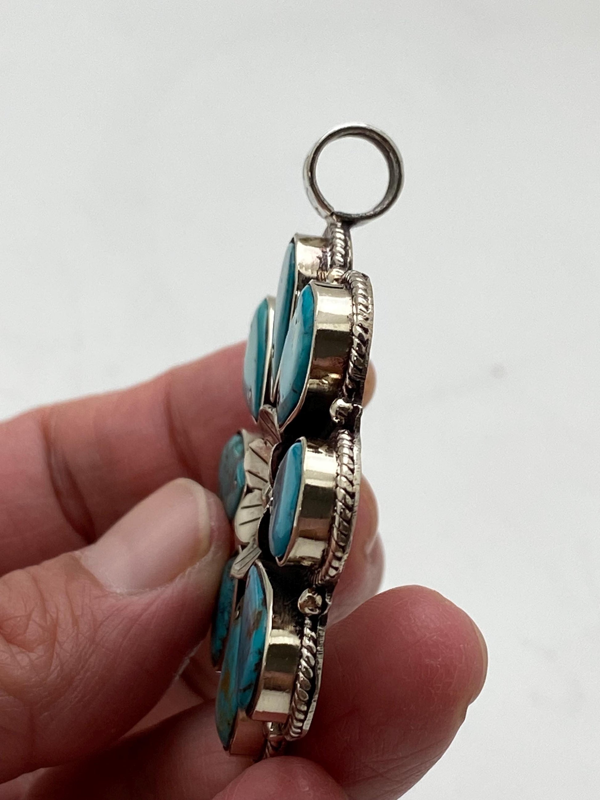 Flower pendant,turquoise pendant,handcrafted,tibetan silver,Himalayan,Nepalese