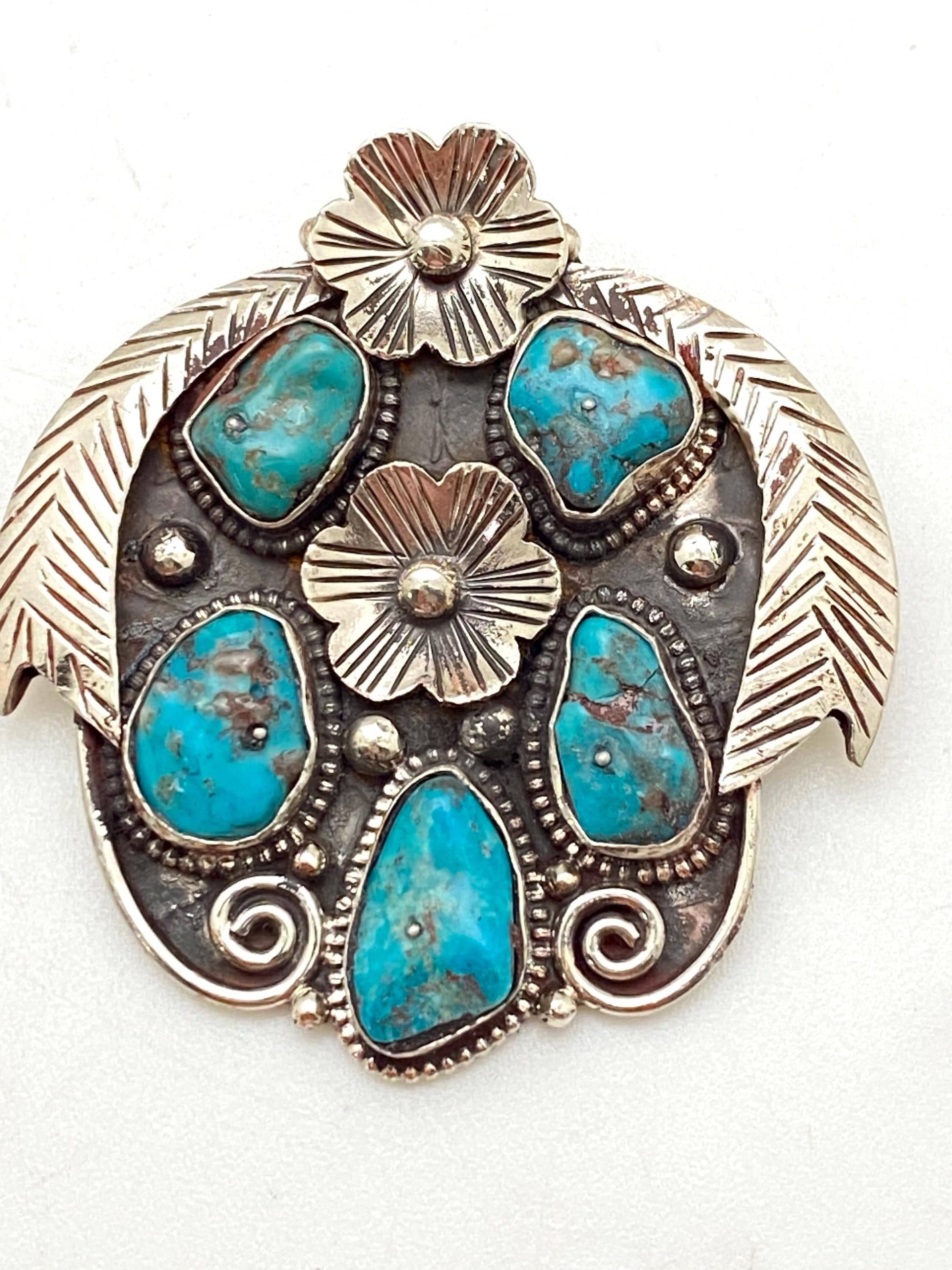 Turquoise pendant,flower pendant, handcrafted,Tibetan silver, ethnic style, floral design,Nepalese