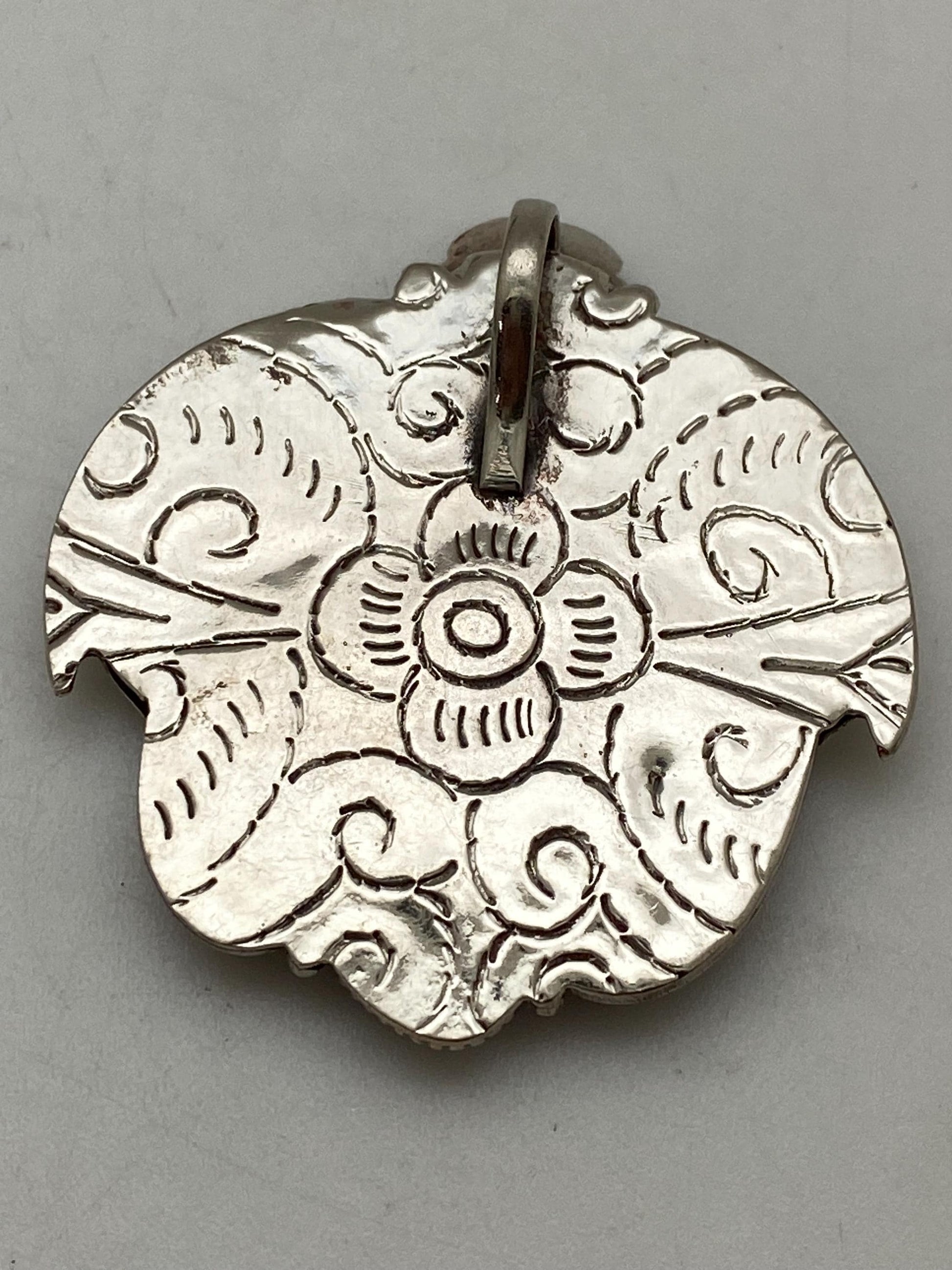 Turquoise pendant,flower pendant, handcrafted,Tibetan silver, ethnic style, floral design,Nepalese