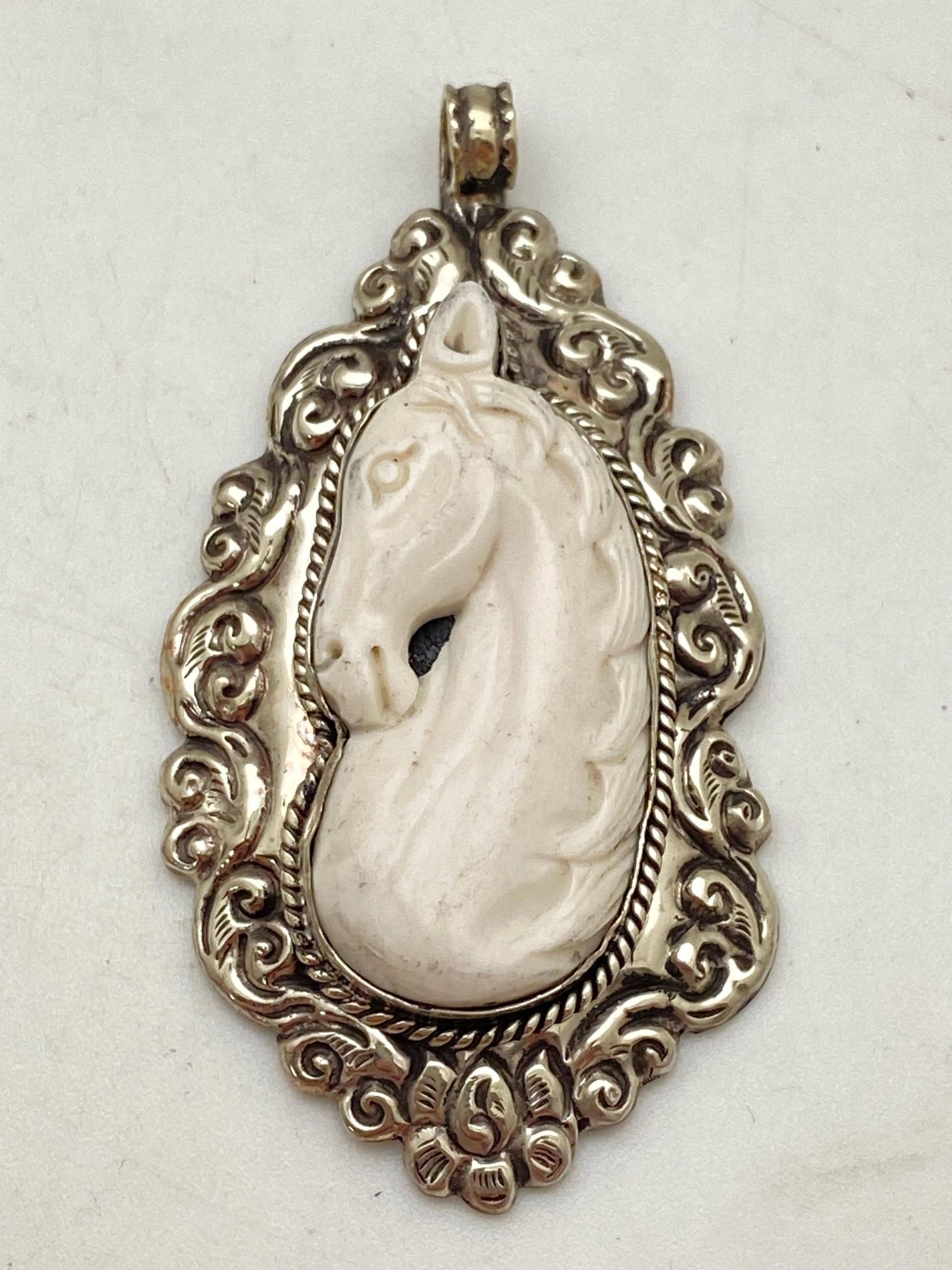 Horse pendant,bone carved,handcrafted,Tibetan silver,Himalayan, Nepalese ,ethnic style