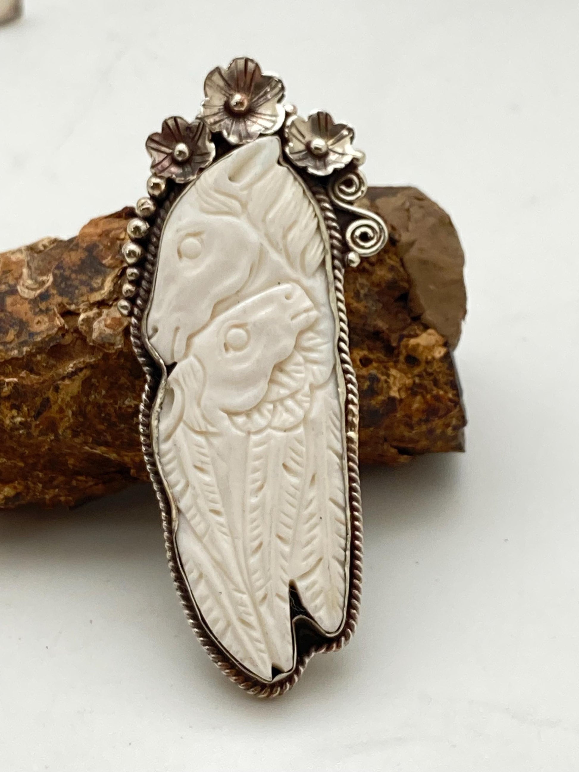 Horse pendant, two horse pendant, water buffalo bone carved,Tibetan silver, ethnic style,Himalayan,Nepalese,Tibetan design, freedom