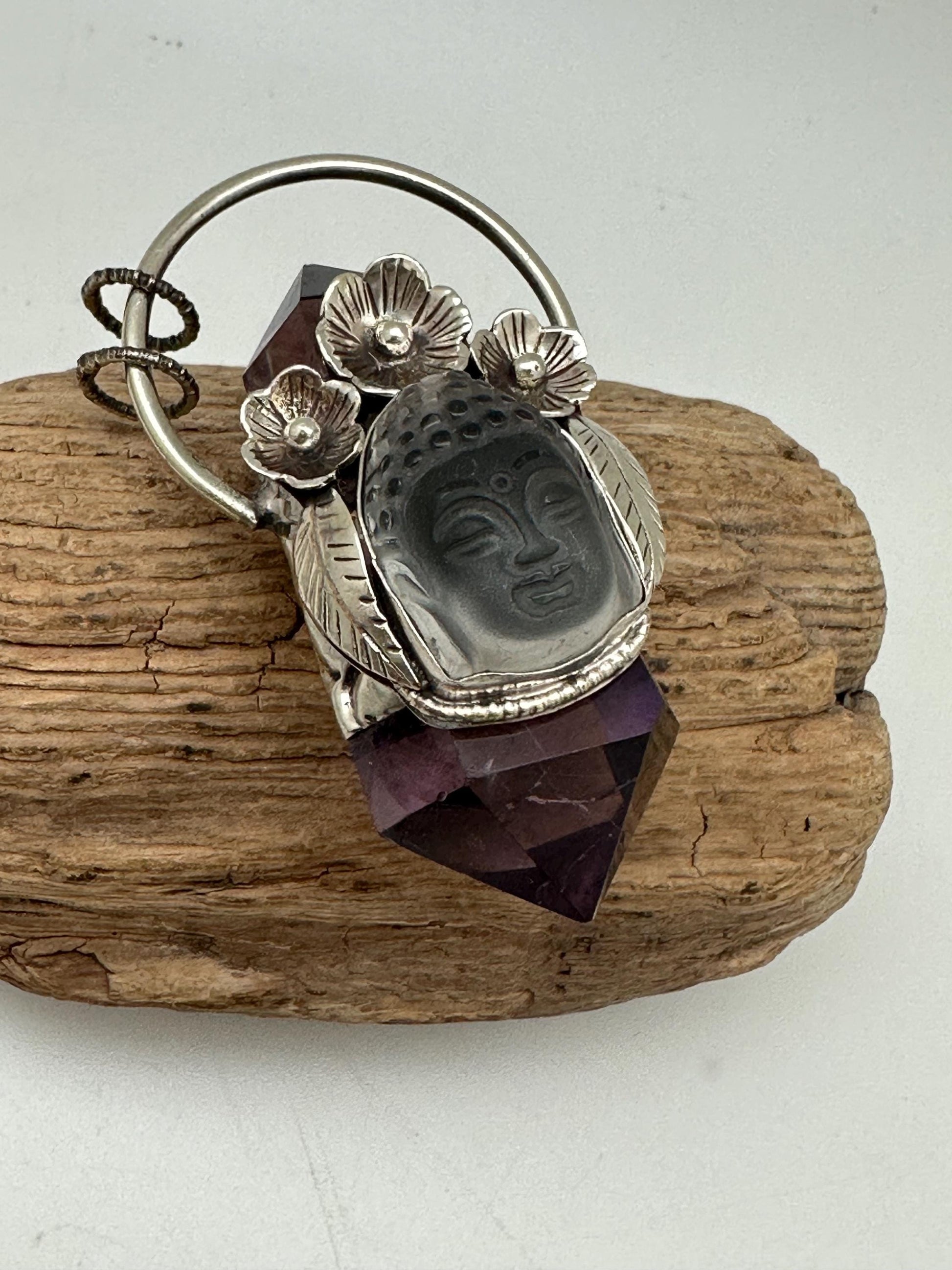healing pendant, amethyst, quartz Buddha , spiritual amulet,