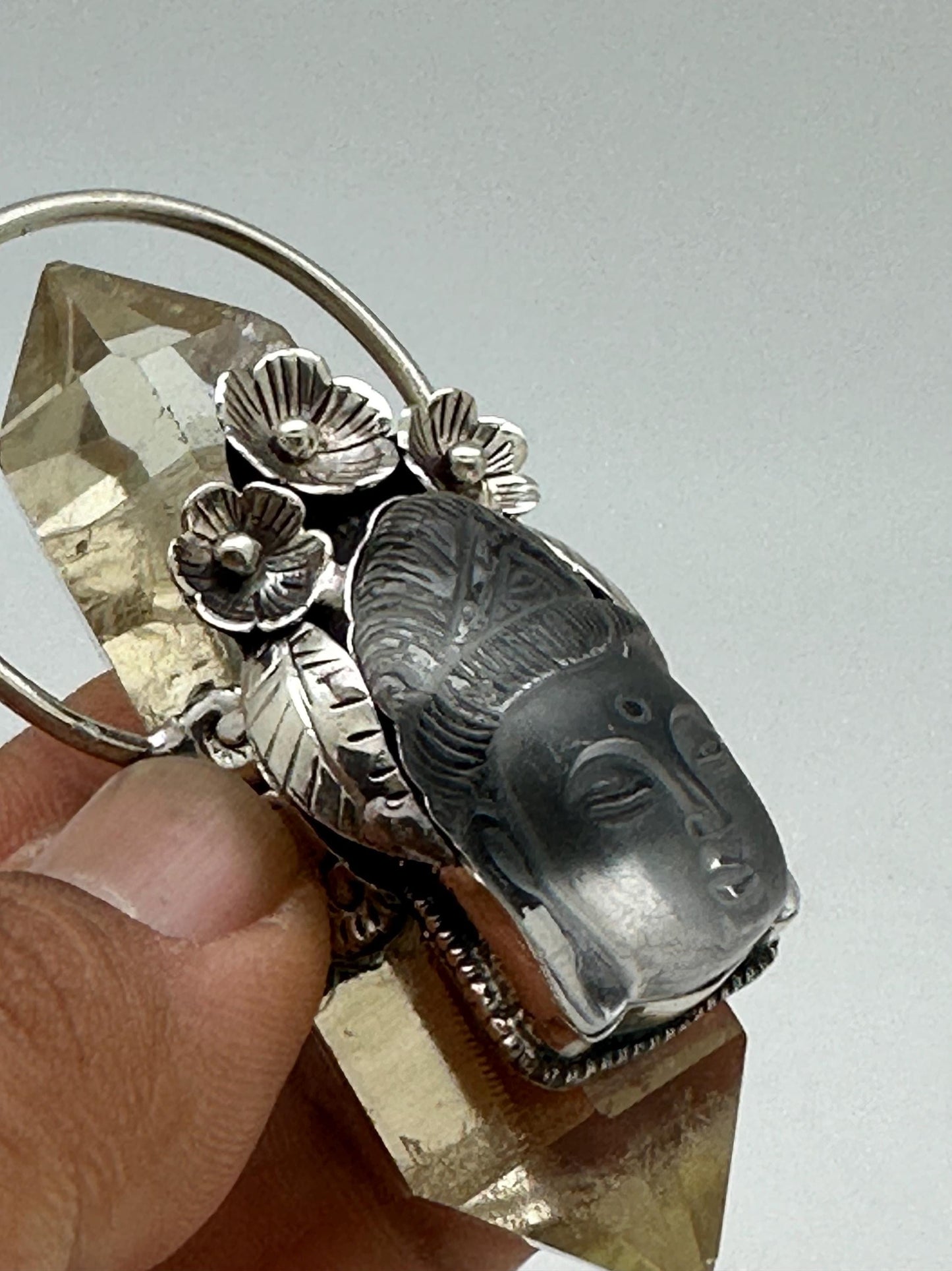 natural citrine with Buddha, healing pendant, master handcrafted with Tibetan silver