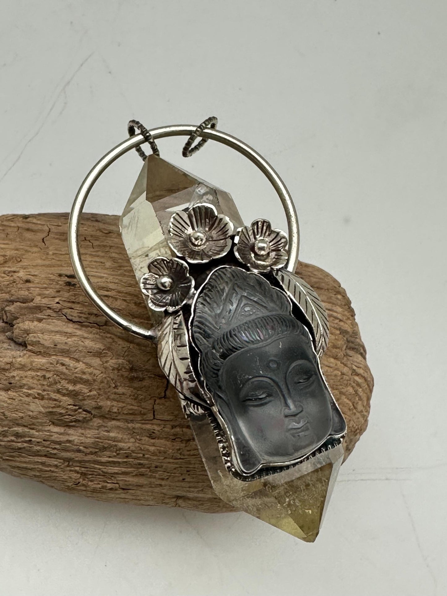 natural citrine with Buddha, healing pendant, master handcrafted with Tibetan silver