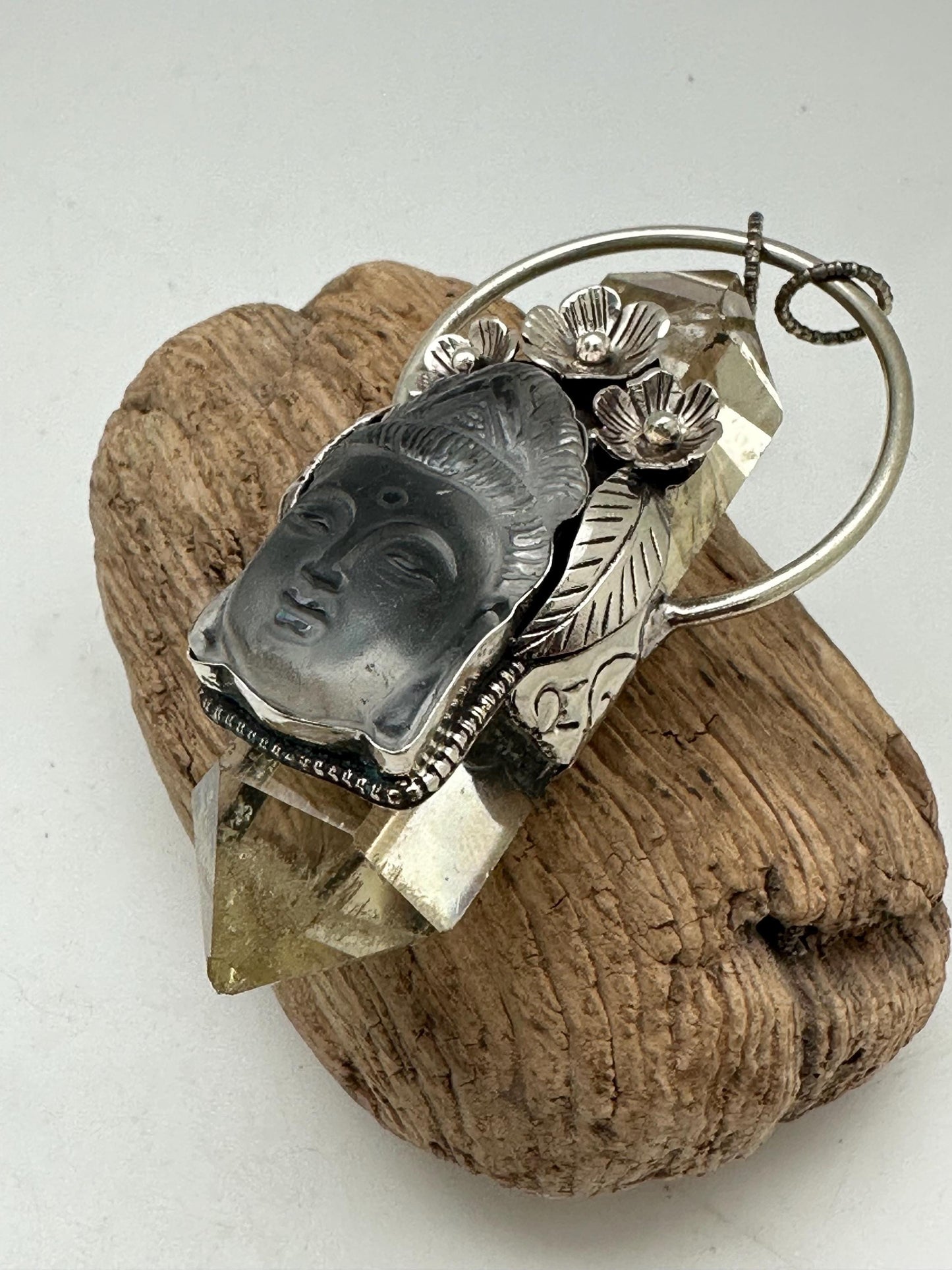 natural citrine with Buddha, healing pendant, master handcrafted with Tibetan silver