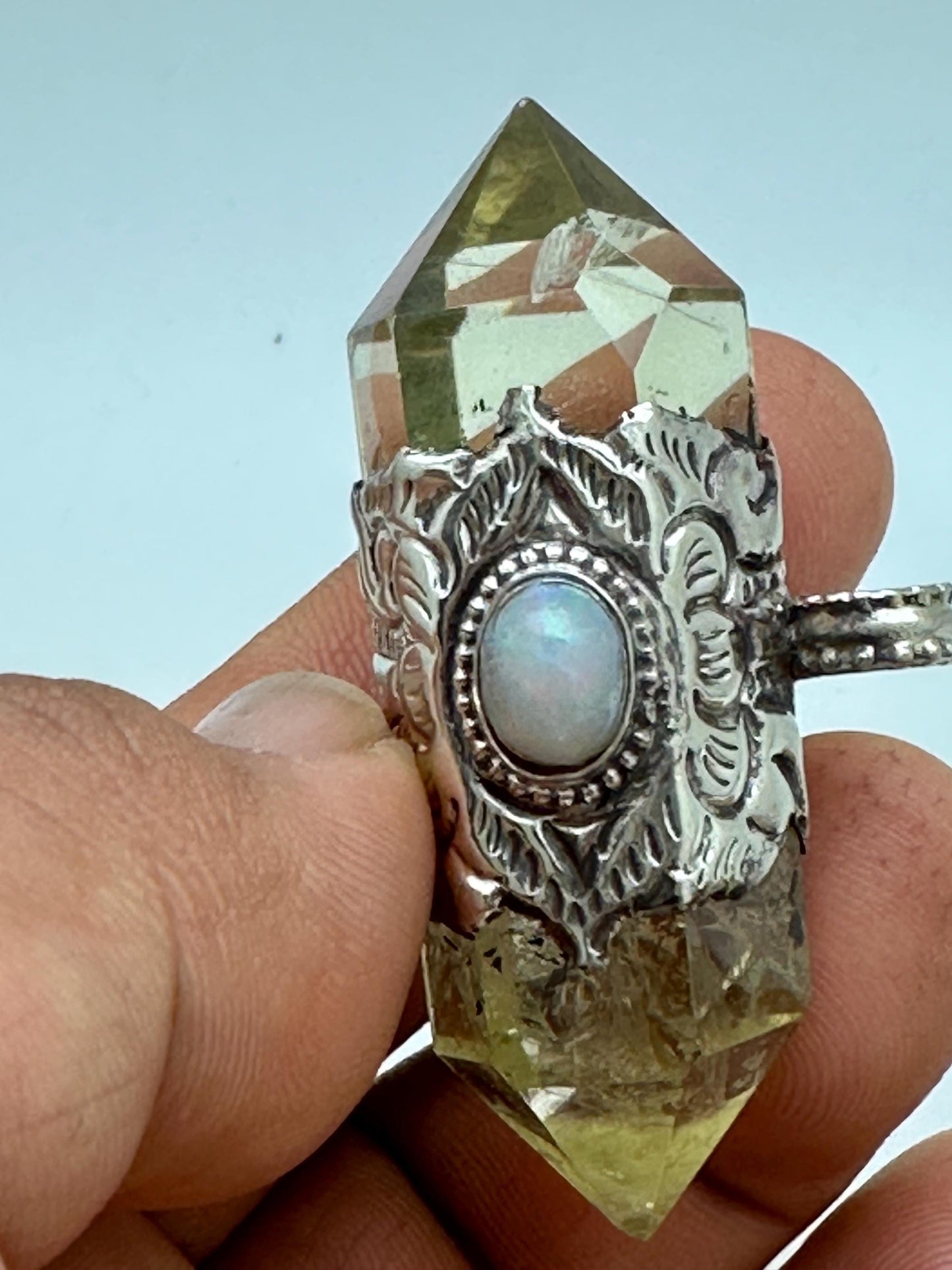 citrine pendant with natural opal, healing pendant,