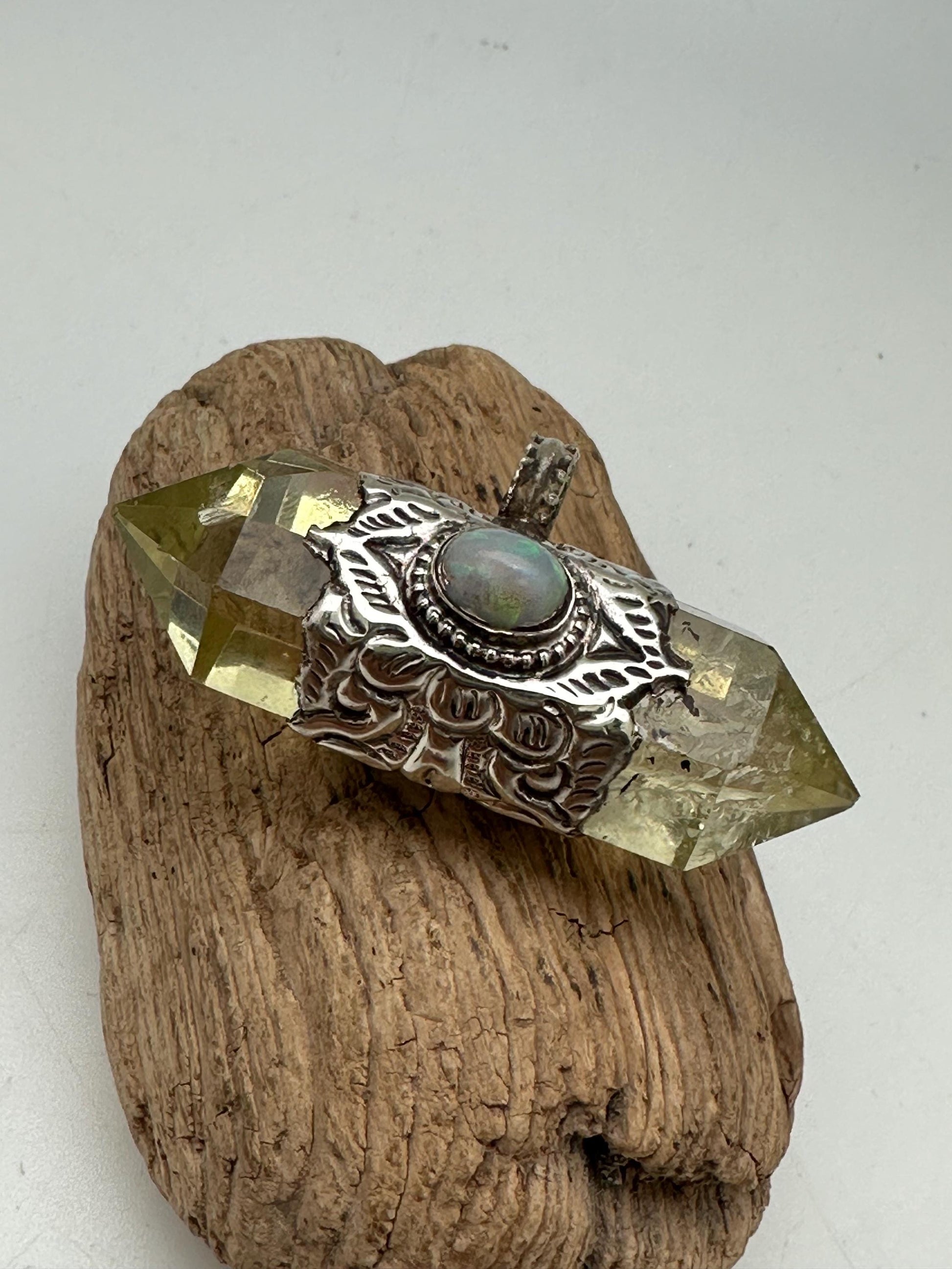citrine pendant with natural opal, healing pendant,