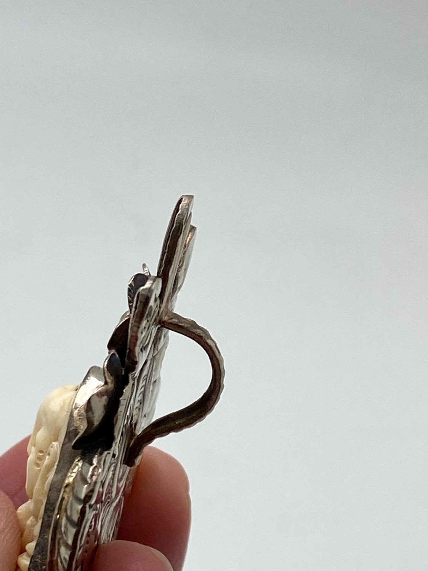 Happy Buddha, buffalo bone carved pendant,Tibetan silver, floral silver,Himalayan ,Nepalese