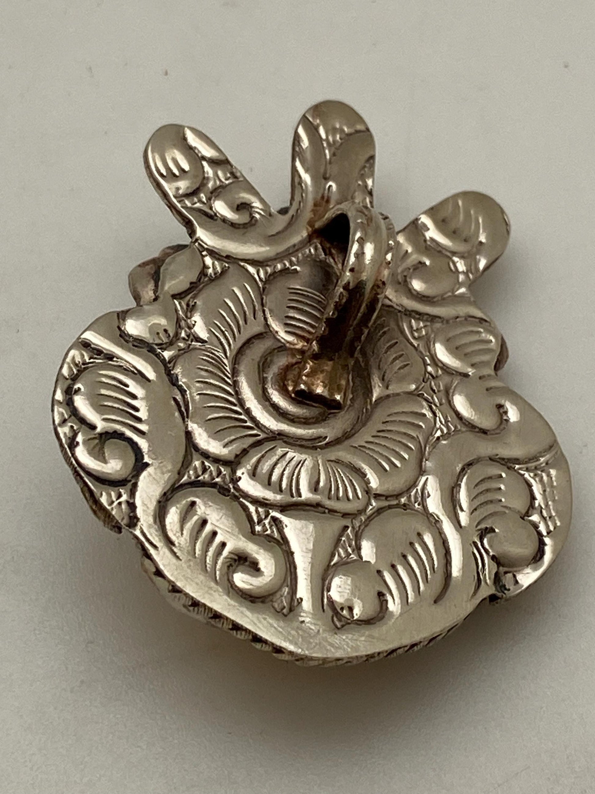 Happy Buddha, buffalo bone carved pendant,Tibetan silver, floral silver,Himalayan ,Nepalese